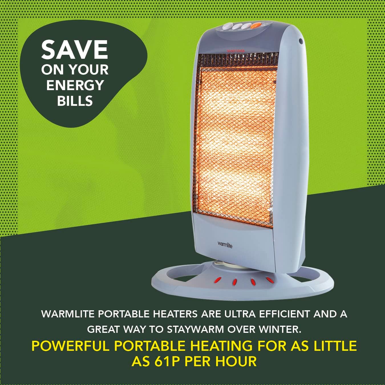 Warmlite WL42005 3 Bar Halogen Heater with Carry Handle, Safety Tip - Over Switch, 1200W, Grey - Amazing Gadgets Outlet