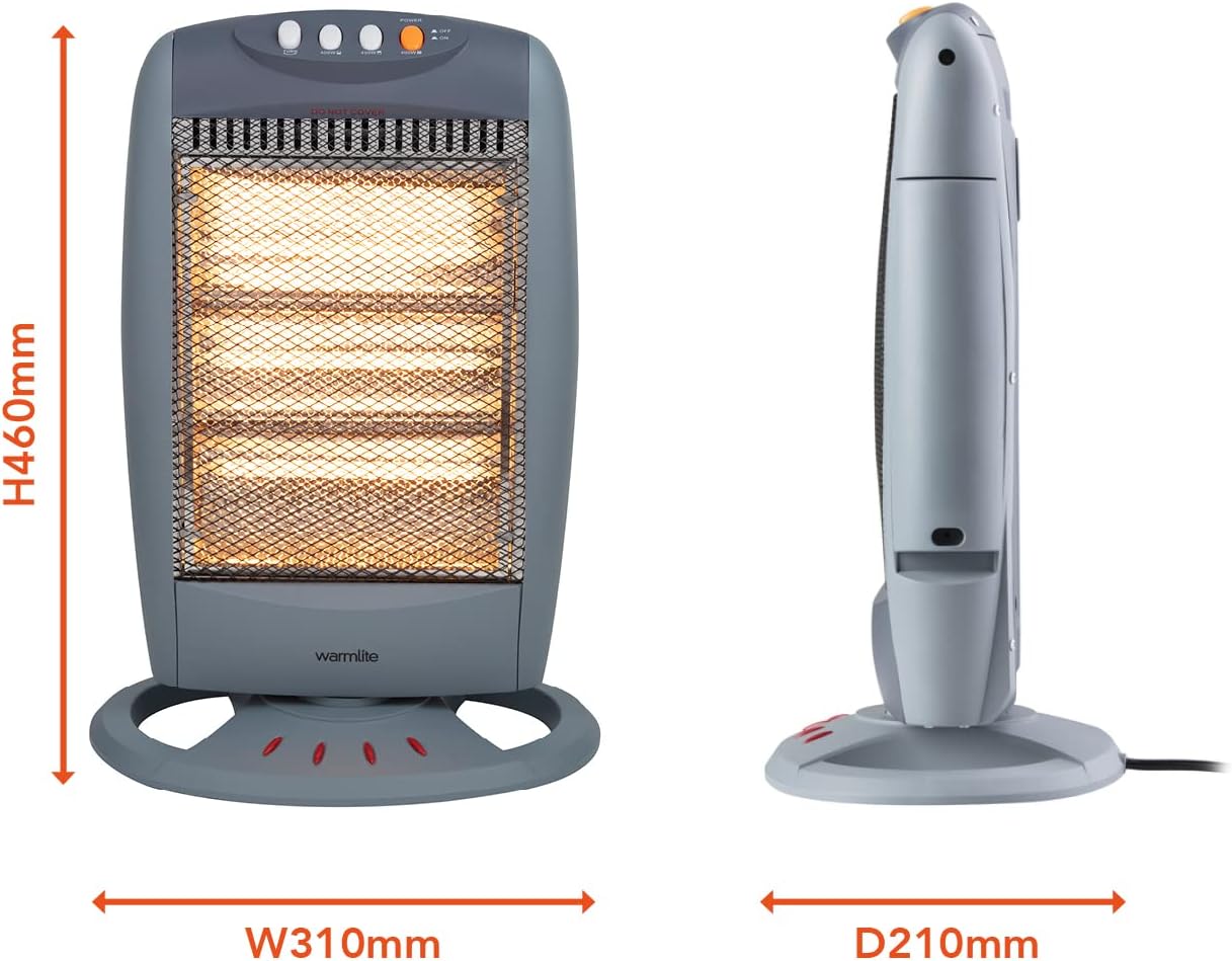 Warmlite WL42005 3 Bar Halogen Heater with Carry Handle, Safety Tip - Over Switch, 1200W, Grey - Amazing Gadgets Outlet