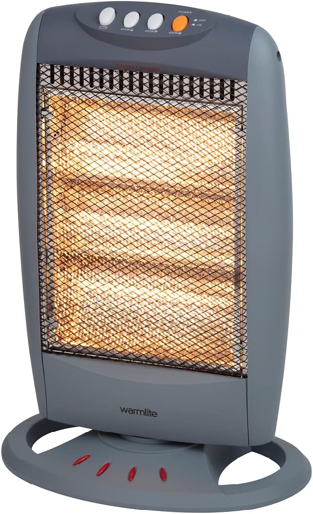 Warmlite WL42005 3 Bar Halogen Heater with Carry Handle, Safety Tip - Over Switch, 1200W, Grey - Amazing Gadgets Outlet