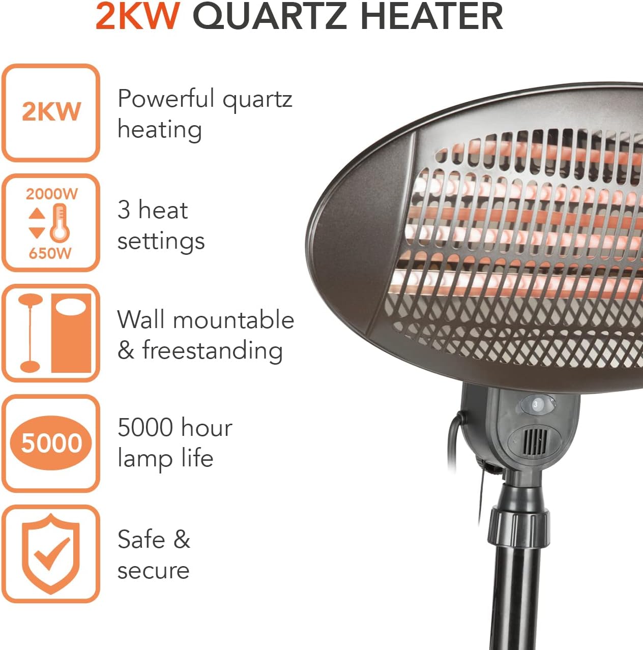 Warmlite WL42009 Quartz Portable Patio Heater with 3 Heat Settings, 5000 Hour Lamp Life, 2000W, Black   Import  Single ASIN  Import  Multiple ASIN ×Product customization General Description Gallery Reviews Variations Additional detai - Amazing Gadgets Outlet