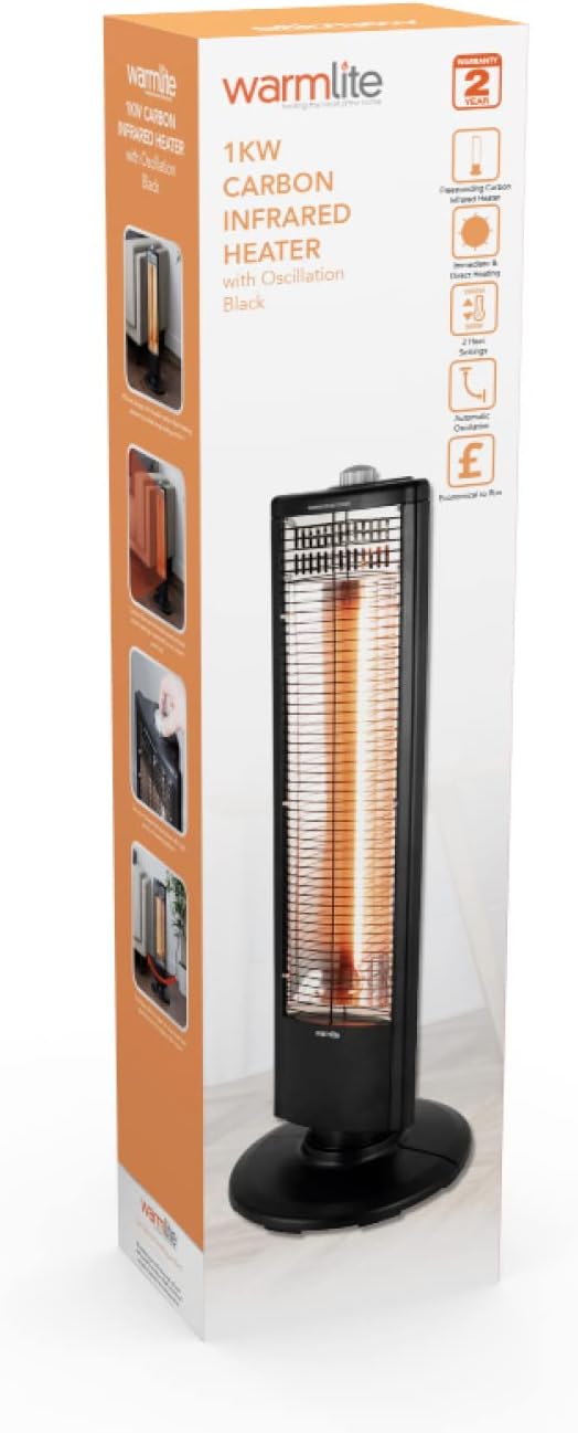 Warmlite WL42013 1KW Carbon Infrared Heater with Oscillation, Adjustable Thermostat and Overheat Protection, Black,80.5 cm*17.0 cm*22.5 cm - Amazing Gadgets Outlet