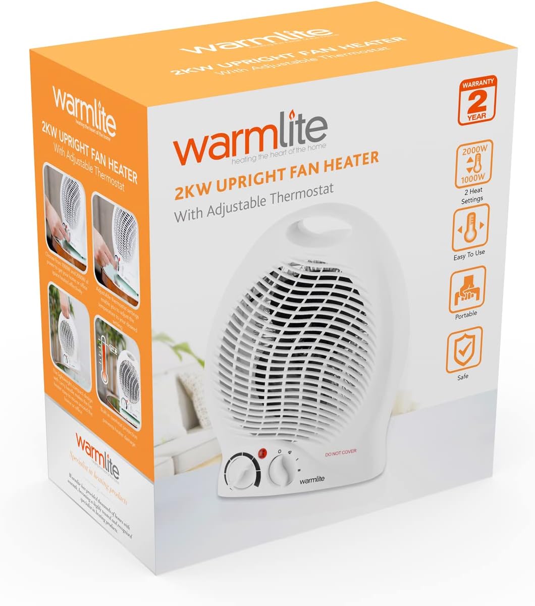 Warmlite WL44002 Thermo Fan Heater with 2 Heat Settings and Overheat Protection, 2000W, White - Amazing Gadgets Outlet