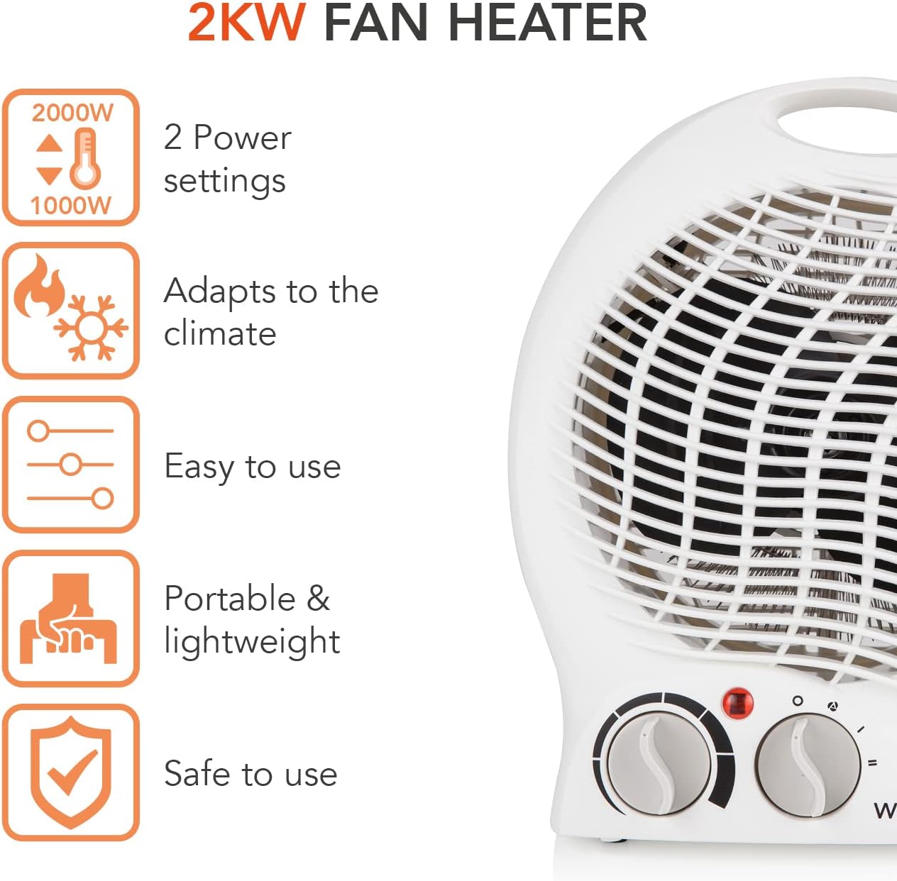 Warmlite WL44002 Thermo Fan Heater with 2 Heat Settings and Overheat Protection, 2000W, White - Amazing Gadgets Outlet