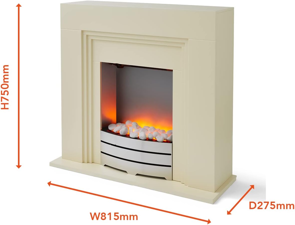 Warmlite WL45011 2000W York Fireplace Suite with Realistic LED Flame Effect and Adjustable Thermostat, Ivory with Chrome Accents - Amazing Gadgets Outlet