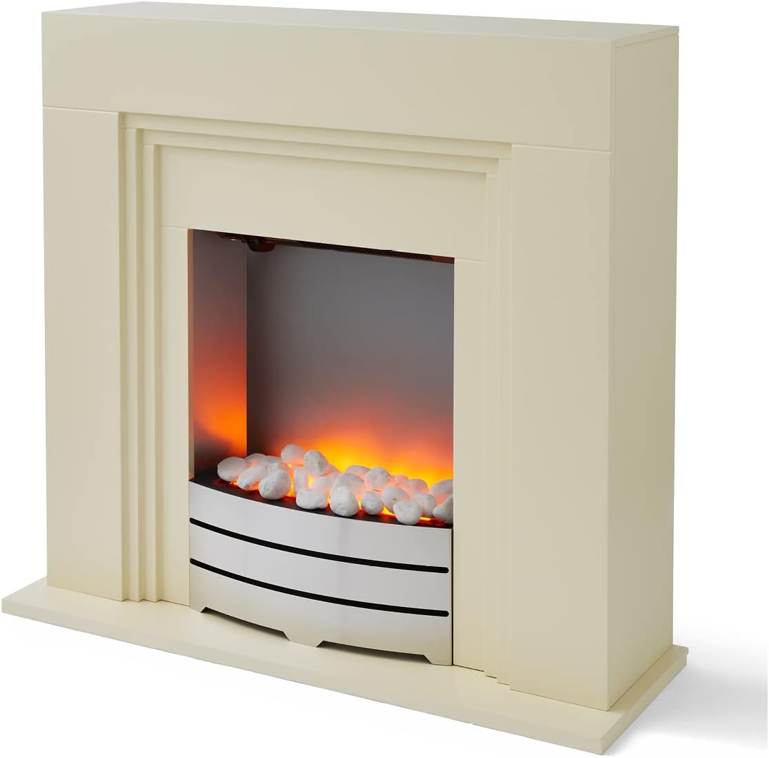 Warmlite WL45011 2000W York Fireplace Suite with Realistic LED Flame Effect and Adjustable Thermostat, Ivory with Chrome Accents - Amazing Gadgets Outlet