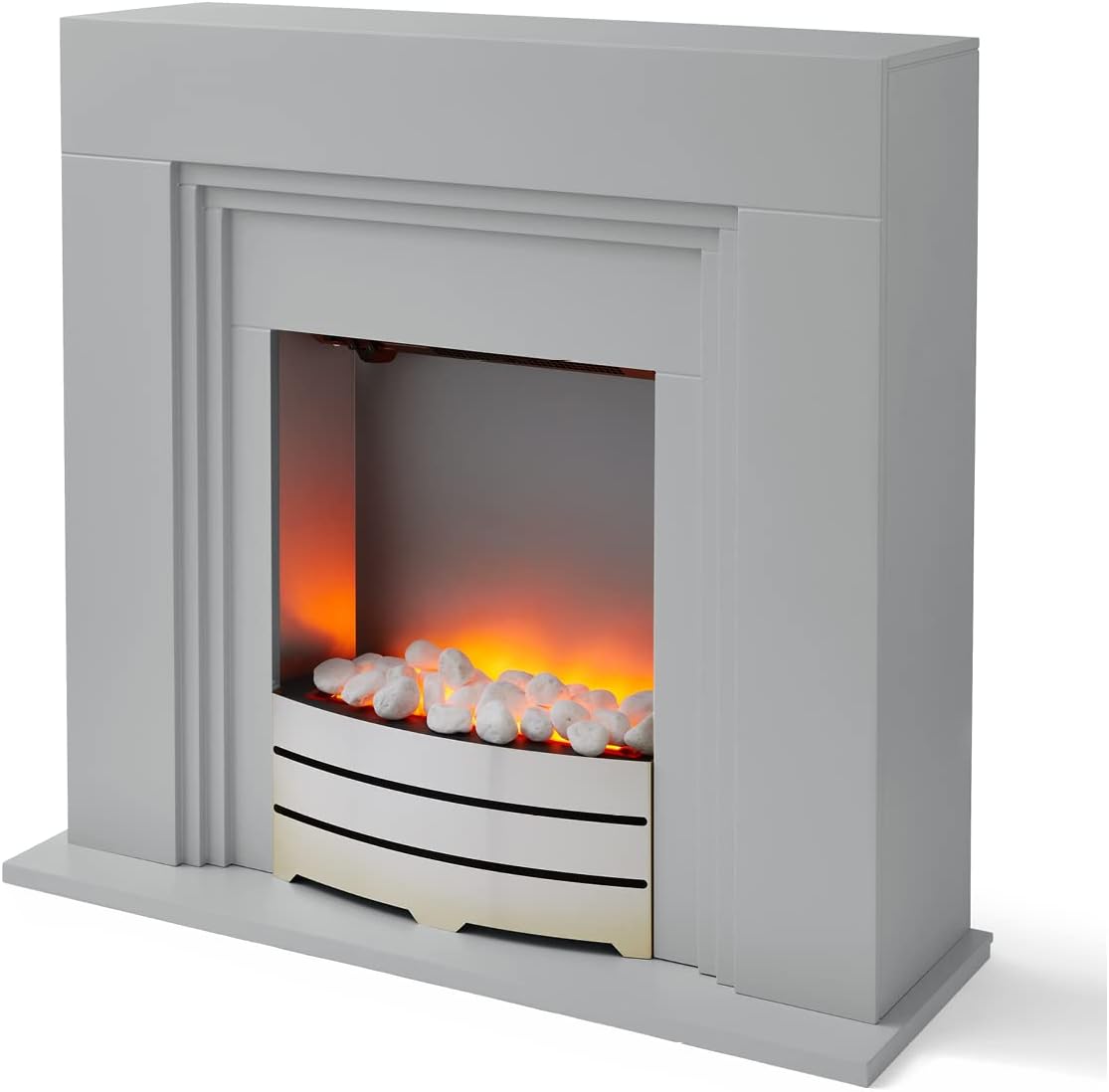 Warmlite WL45011 2000W York Fireplace Suite with Realistic LED Flame Effect and Adjustable Thermostat, Ivory with Chrome Accents - Amazing Gadgets Outlet