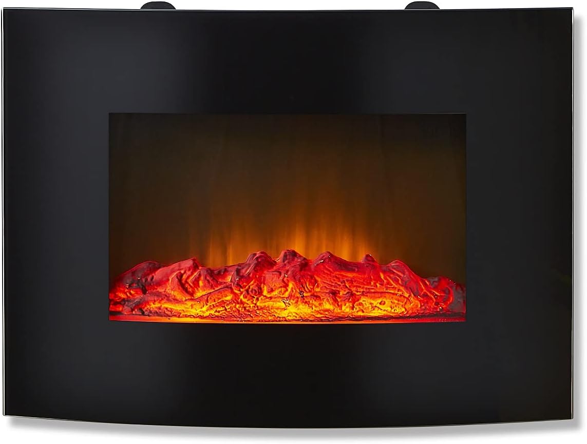 Warmlite WL45038 Glasgow Curved Glass Wall Mounted Fireplace, Remote Control Operated with 2 Heat Settings, LED Flame Effect and 6 Colour Mood Lighting, Black - Amazing Gadgets Outlet