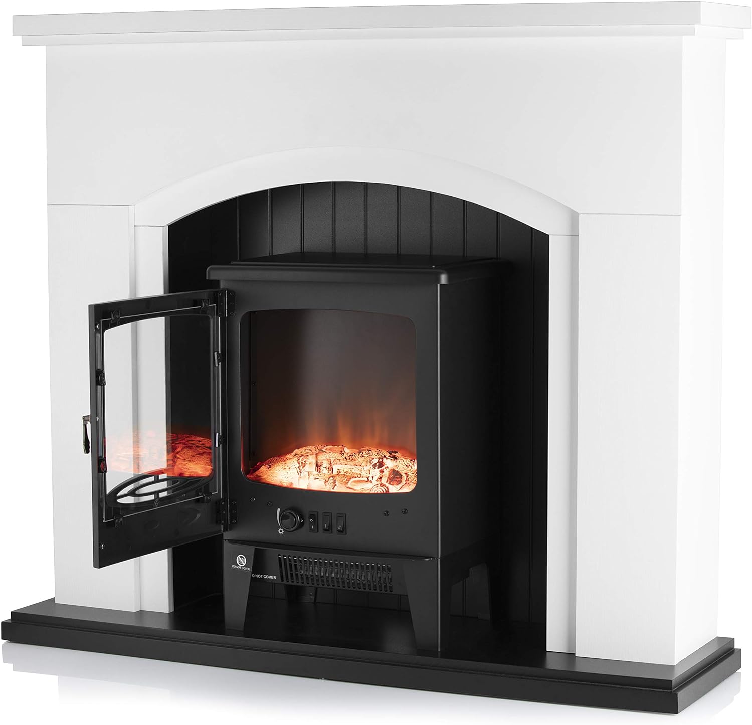 Warmlite WL45045 Newcastle Electric Fireplace Suite, Adjustable Thermostat and LED Flame Effect, Traditional Stove Design, White - Amazing Gadgets Outlet