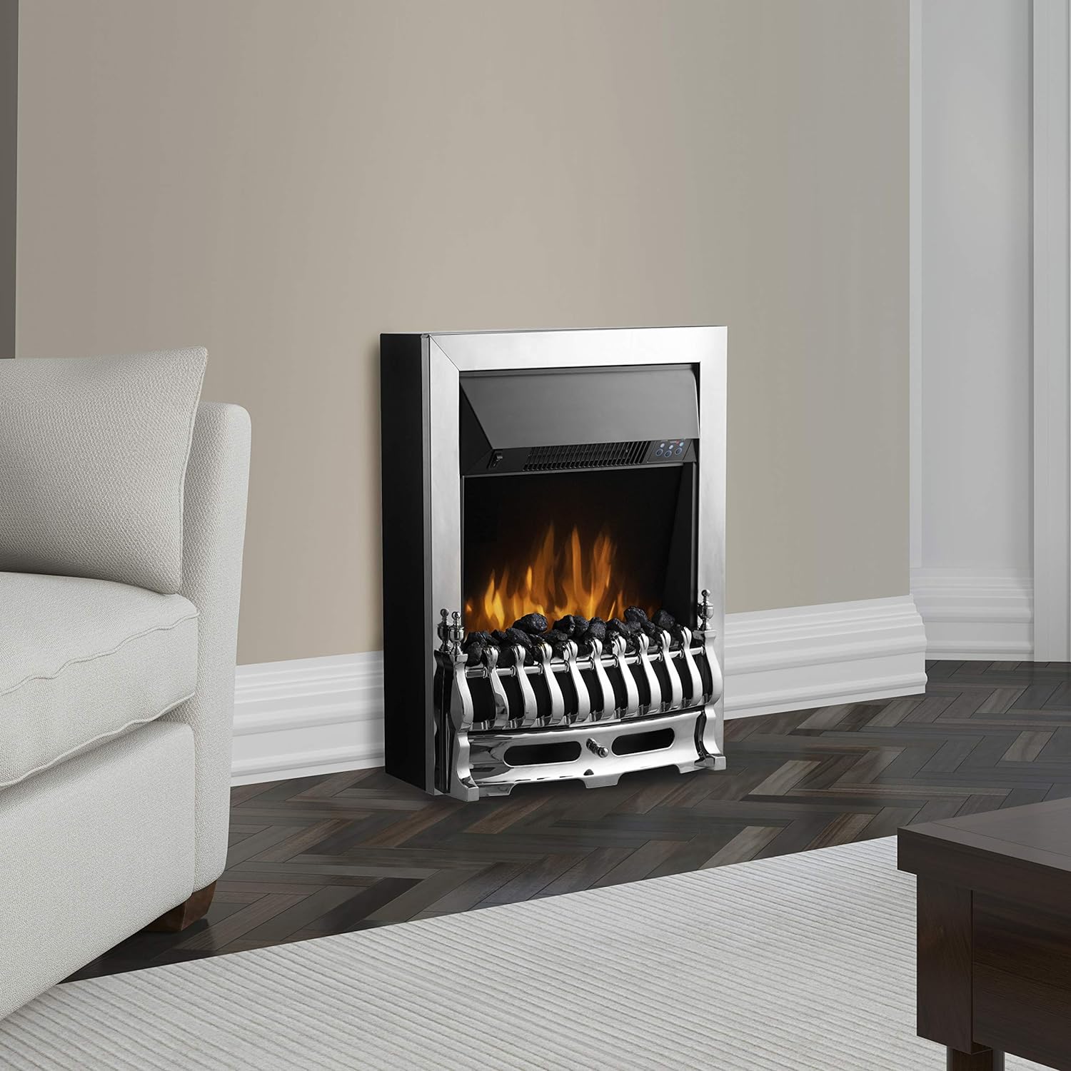 Warmlite WL45048 Whitby 2kW LED Electric Fire Inset with Remote Control, 2000W, Chrome - Amazing Gadgets Outlet