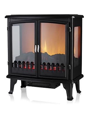 Warmlite WL46027 Carlisle Double Door Panoramic Stove with Two Heat Settings, Adjustable Thermostat and Overheat Protection, 1800W, Black - Amazing Gadgets Outlet