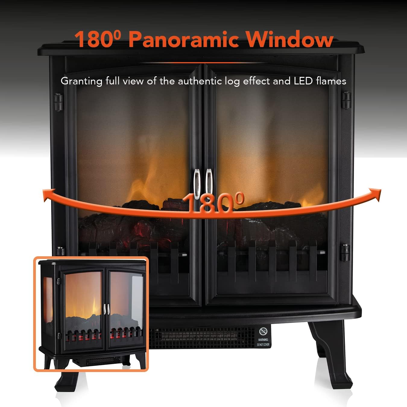 Warmlite WL46027 Carlisle Double Door Panoramic Stove with Two Heat Settings, Adjustable Thermostat and Overheat Protection, 1800W, Black - Amazing Gadgets Outlet