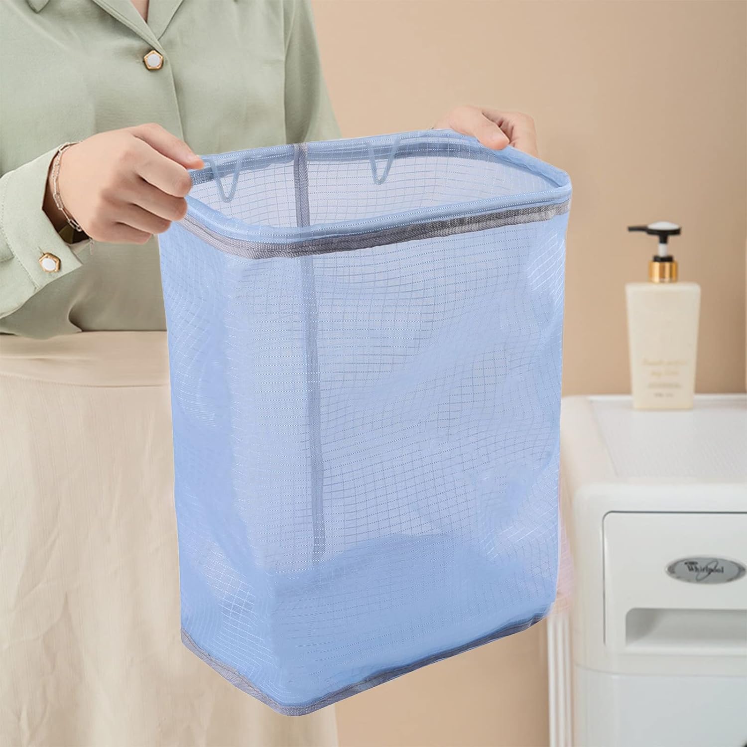 Washing Basket, Foldable Laundry Bag with Portable Handle, Clothes Basket Stands Well, Sturdy Fabric, Stylish Looking Laundry Basket for Household & Laundries, Blue - Amazing Gadgets Outlet