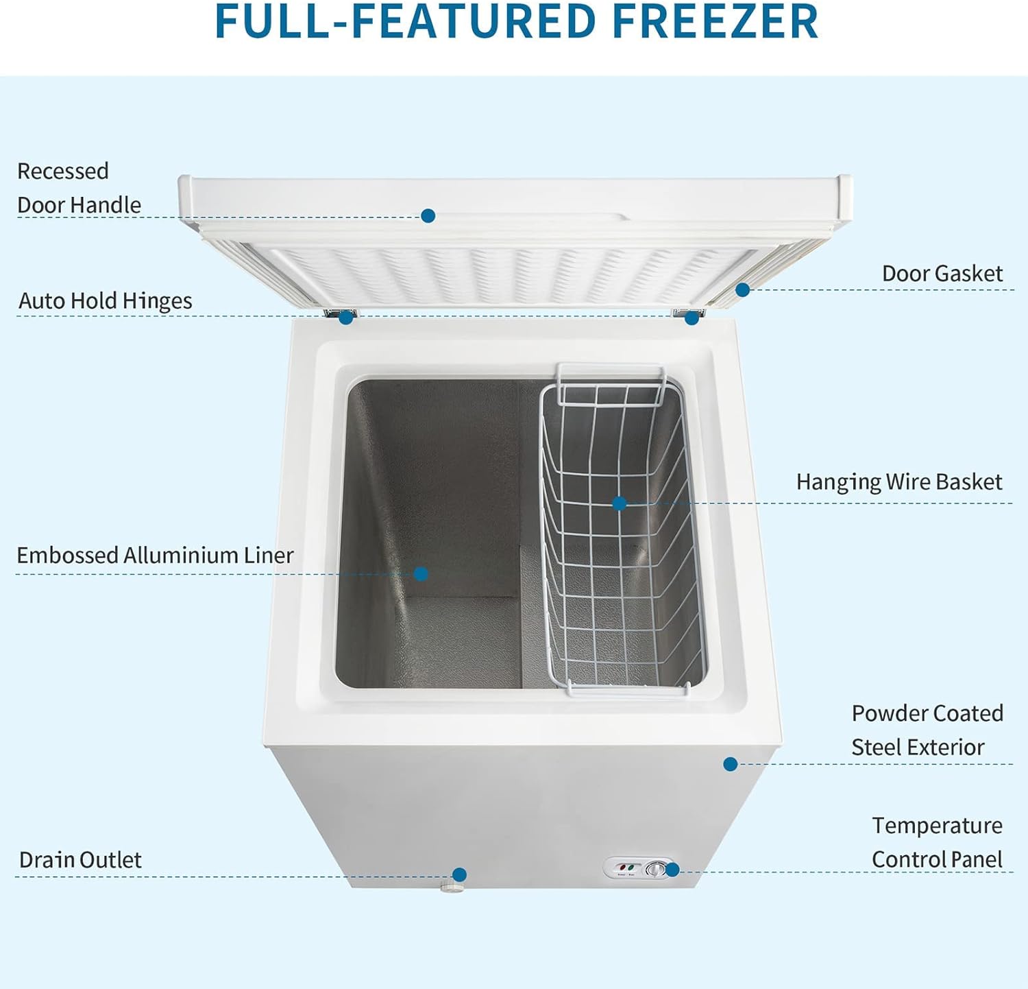 WBJLG 3.5 cu.ft High Capacity Chest Freezer with Removable Storage Basket, Freestanding Top Open Door Freezing Machine with 7 Temperature Settings, for Home and Kitchen/Dorm/Bar/Office - Amazing Gadgets Outlet