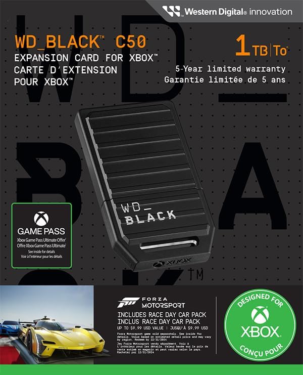 WD_BLACK 1TB C50 Expansion Card, Officially Licensed for Xbox, Series X|S, Plug - and - Play, Quick Resume. NVMe SSD Includes 1 Month Xbox Game Pass Subscription - Amazing Gadgets Outlet