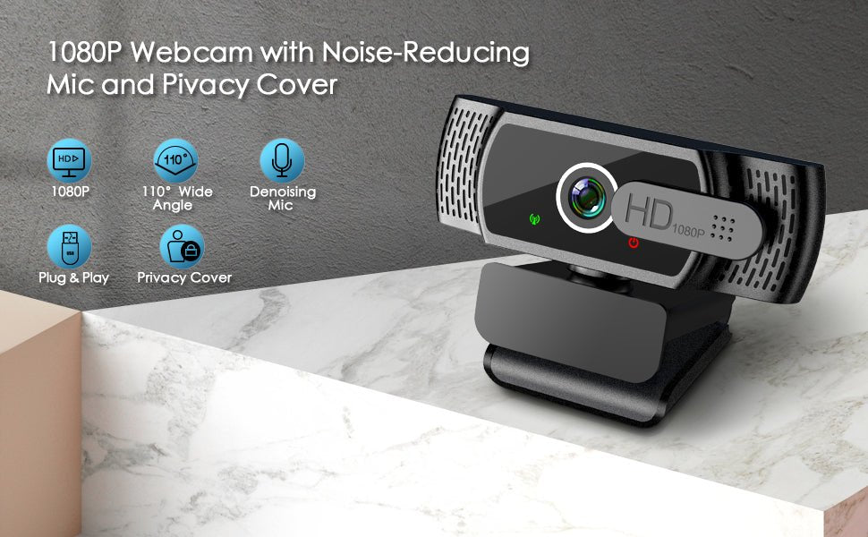 Webcam for PC with Microphone - 1080P FHD Webcam with Privacy Cover & Webcam Mounts, Plug and Play USB Web Camera for Desktop & Laptop Conference, Zoom, Skype, Facetime, Windows, Linux, and macOS - Amazing Gadgets Outlet