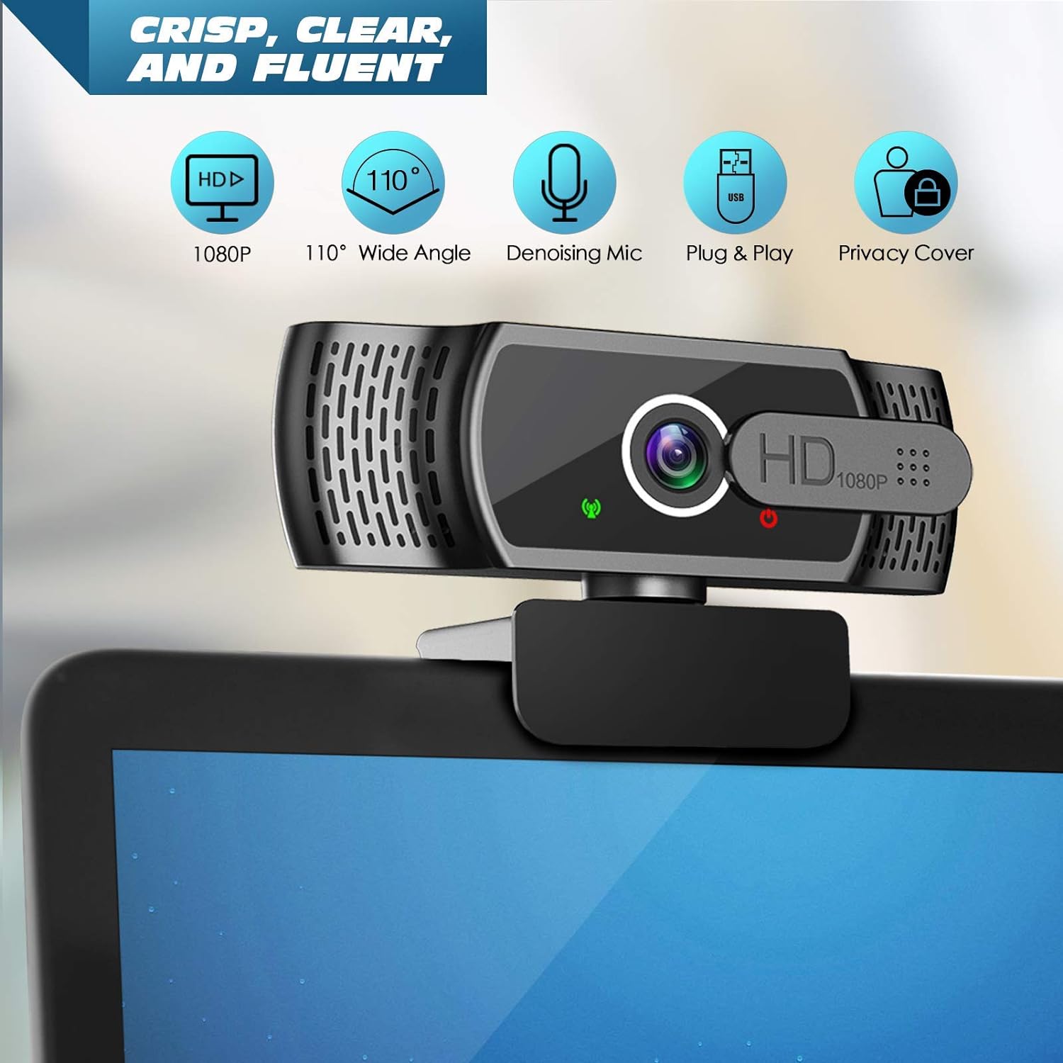 Webcam for PC with Microphone - 1080P FHD Webcam with Privacy Cover & Webcam Mounts, Plug and Play USB Web Camera for Desktop & Laptop Conference, Zoom, Skype, Facetime, Windows, Linux, and macOS - Amazing Gadgets Outlet