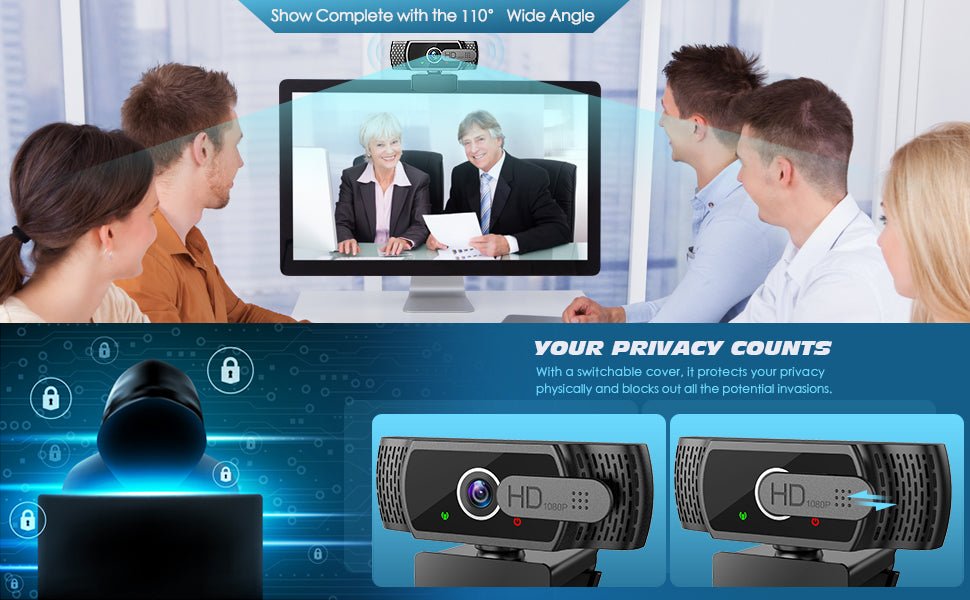 Webcam for PC with Microphone - 1080P FHD Webcam with Privacy Cover & Webcam Mounts, Plug and Play USB Web Camera for Desktop & Laptop Conference, Zoom, Skype, Facetime, Windows, Linux, and macOS - Amazing Gadgets Outlet