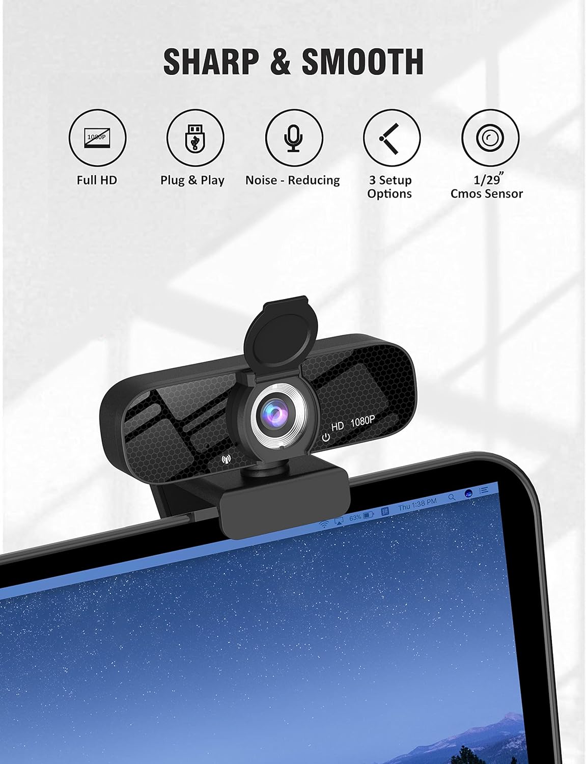 Webcam with Microphone for Desktop, 1080P HD USB Computer Cameras with Privacy Cover&Webcam Tripod, Streaming Webcam with Flexible Rotatable Wide Angle Webcam for PC Zoom Video/Gaming/Laptop/Skype - Amazing Gadgets Outlet