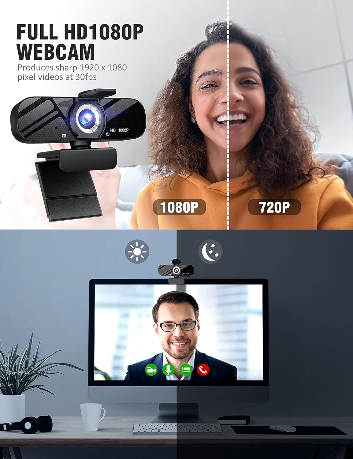 Webcam with Microphone for Desktop, 1080P HD USB Computer Cameras with Privacy Cover&Webcam Tripod, Streaming Webcam with Flexible Rotatable Wide Angle Webcam for PC Zoom Video/Gaming/Laptop/Skype - Amazing Gadgets Outlet