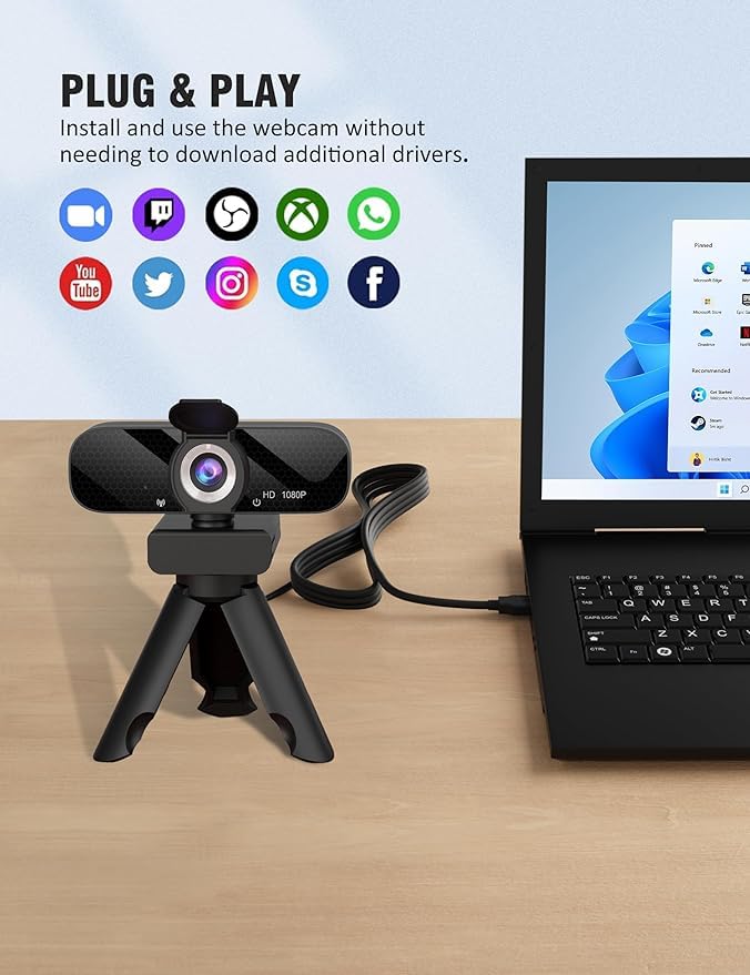 Webcam with Microphone for Desktop, 1080P HD USB Computer Cameras with Privacy Cover&Webcam Tripod, Streaming Webcam with Flexible Rotatable Wide Angle Webcam for PC Zoom Video/Gaming/Laptop/Skype - Amazing Gadgets Outlet