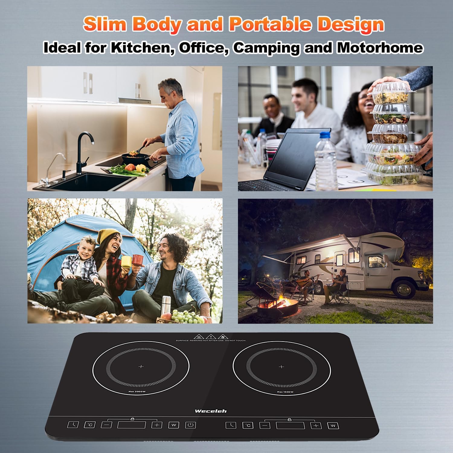 Weceleh Double Induction Hob, Portable Induction Cooker with 2 Hobs, Independent Control Cooktop, Electric Stove with 9 Power Levels & 10 Temp Settings, 180Min Timer, Child Lock, 2800W (Plug In) - Amazing Gadgets Outlet