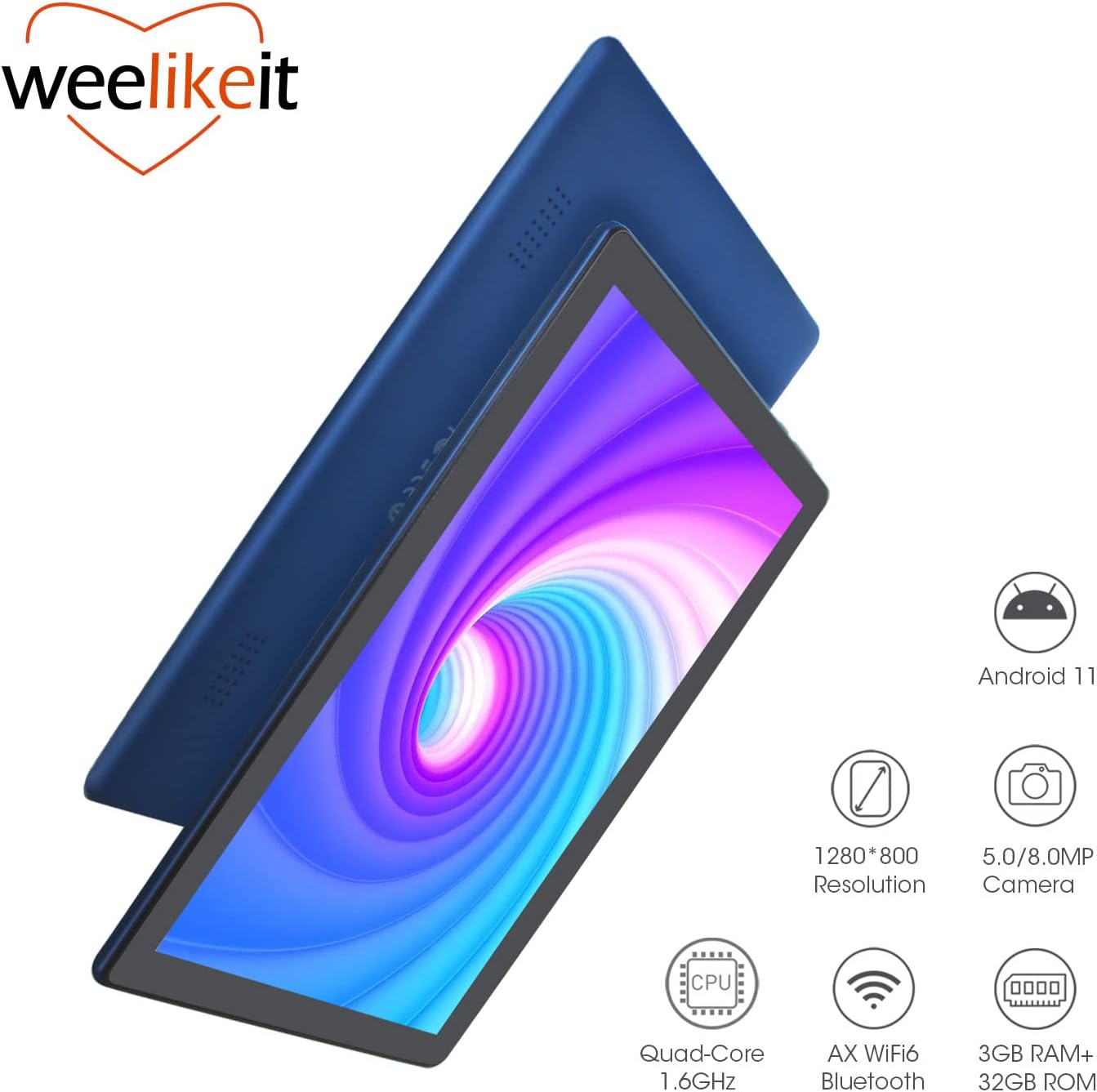 weelikeit Android Tablet 10 inch,Tablet with 5G WiFi+AX WiFi6,3GB RAM 32GB ROM Tablet PC,Quad - Core Processor,IPS HD Display Tablet with Stylus, 5MP+8MP Camera, Bluetooth,GMS Certified(Blue) - Amazing Gadgets Outlet