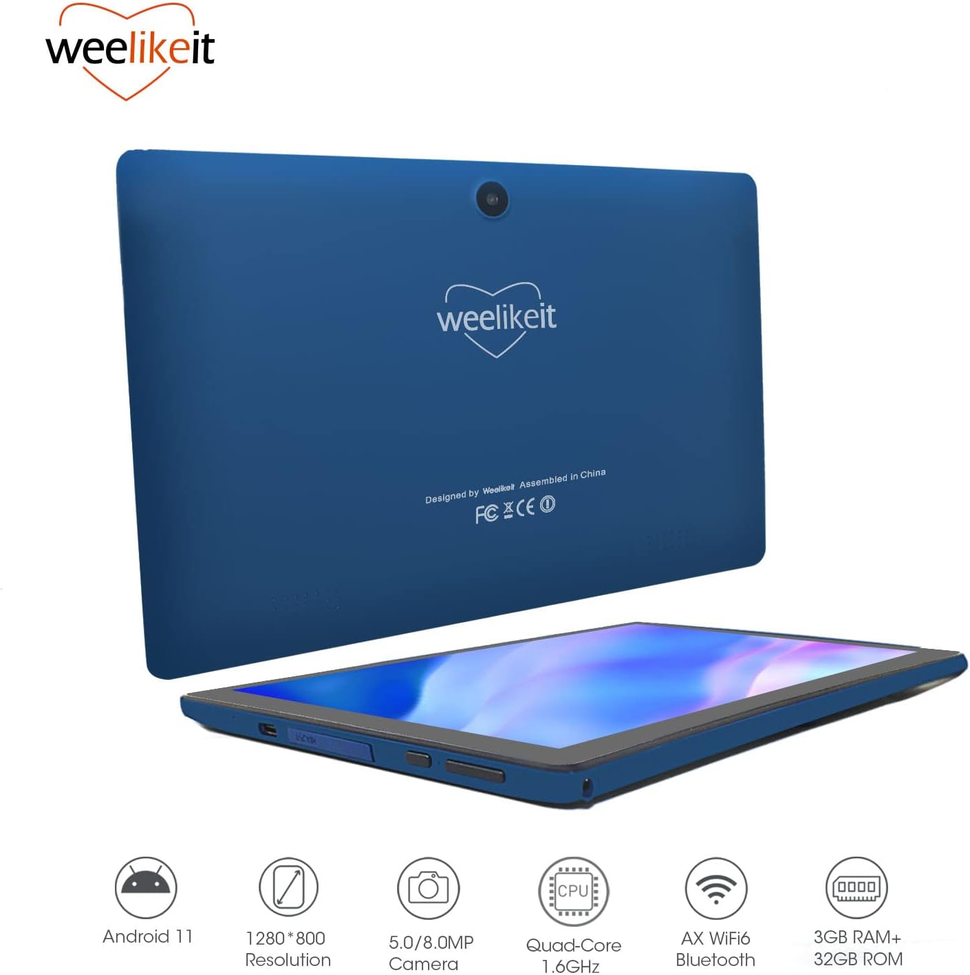 weelikeit Android Tablet 10 inch,Tablet with 5G WiFi+AX WiFi6,3GB RAM 32GB ROM Tablet PC,Quad - Core Processor,IPS HD Display Tablet with Stylus, 5MP+8MP Camera, Bluetooth,GMS Certified(Blue) - Amazing Gadgets Outlet