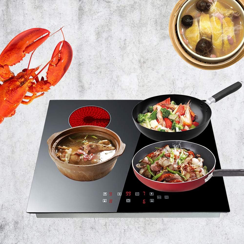 WEIBO 59cm*52cm Ceramic Hob 4 Zone Black Glass Built - in Electric Hobs with Touch Controls - Amazing Gadgets Outlet