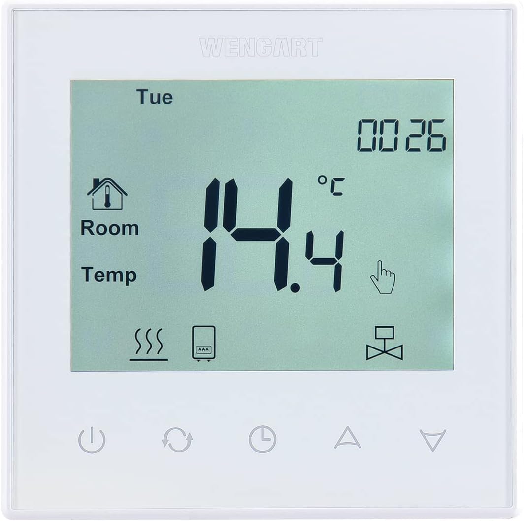 Wengart Underfloor Heating Thermostats Controller 7 - day Programmable with LCD Touch Screen WG505,AC230V 16A for Electric Underfloor Heating with 3m Probe Sensor Black - Amazing Gadgets Outlet