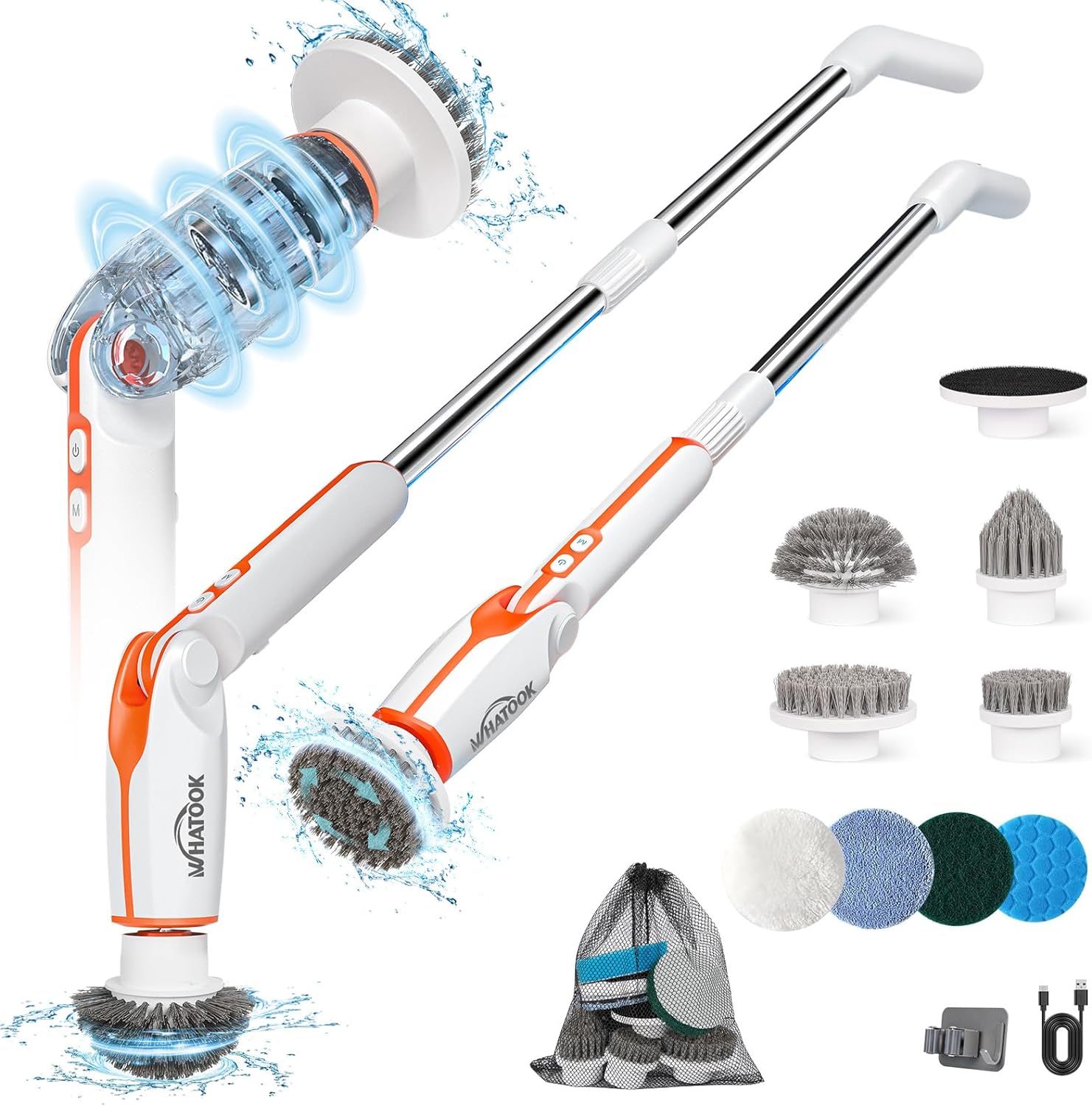 WHATOOK Electric Spin Scrubber，Cordless Powerful Scrub Brush，Adjustable Extension Long Handle & 8 Replaceable Rotating Heads Scrubbing Brush for Cleaning Bathroom, Kitchen, Shower Tub & Floor Tile   Import  Single ASIN  Import  Multiple ASIN ×Pro - Amazing Gadgets Outlet