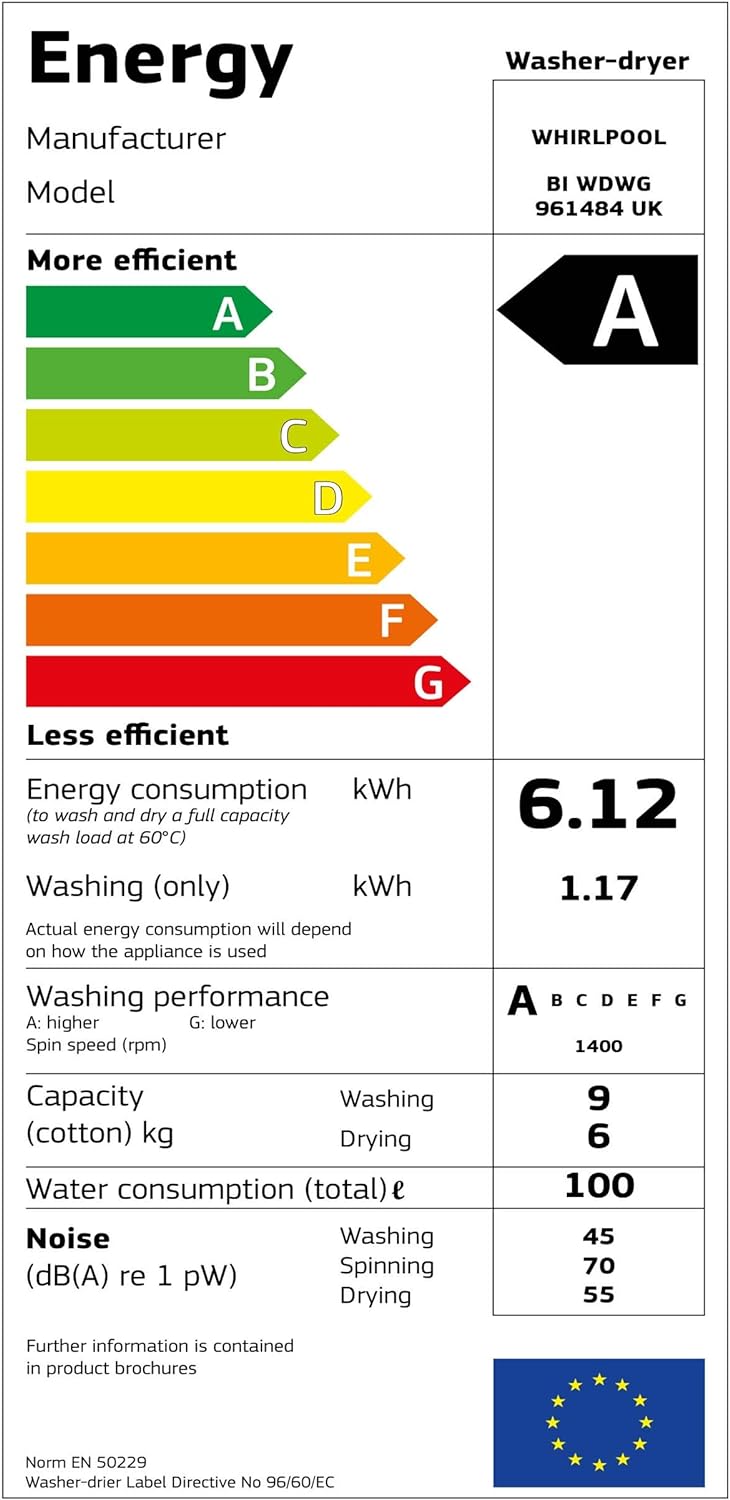 Whirlpool FreshCare BI WDWG 961484 UK Built - in 9/6kg Washer Dryer, 1400rpm, White - Amazing Gadgets Outlet