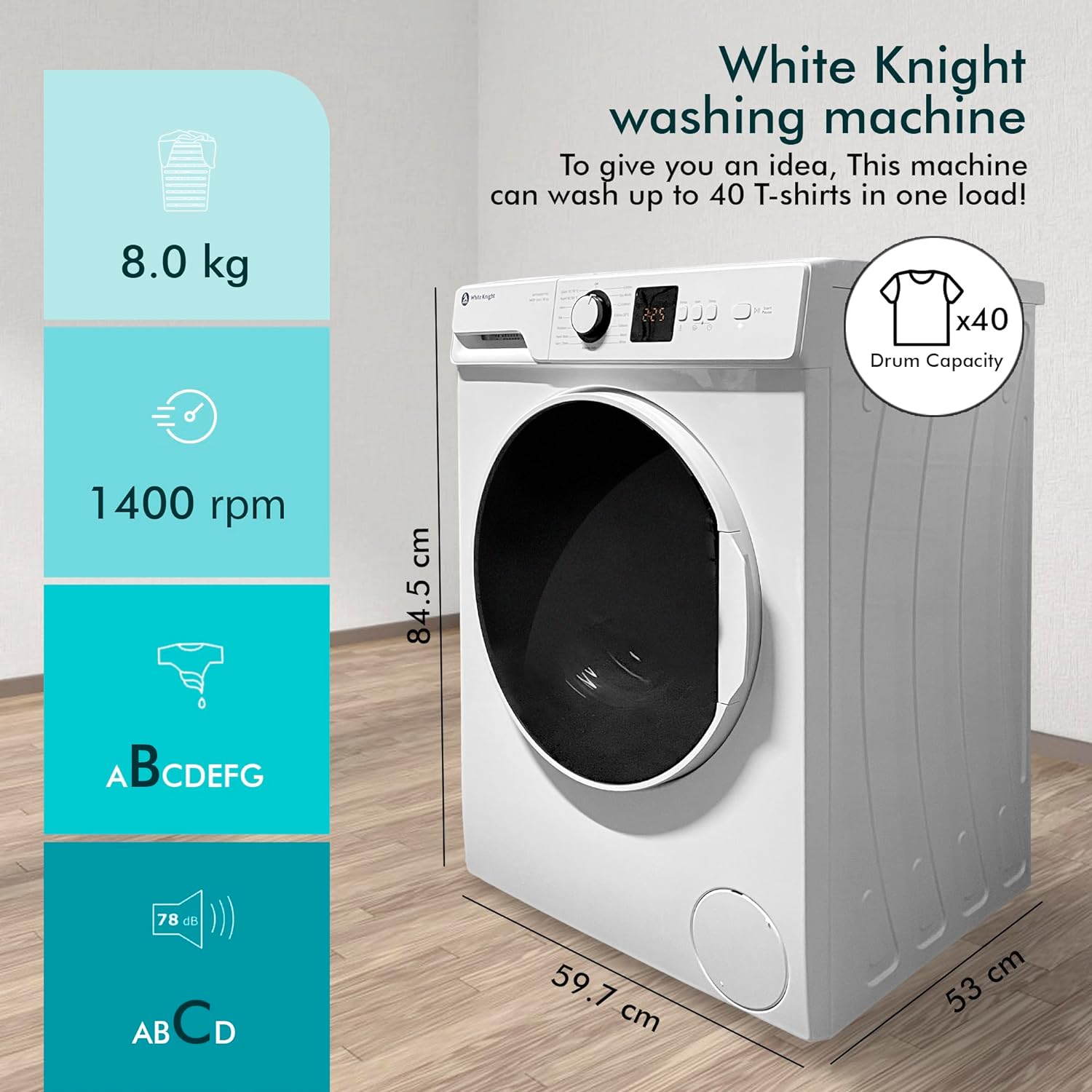 White Knight 8kg Load 1400rpm Spin Freestanding Washing Machine WM148WTPC - Amazing Gadgets Outlet