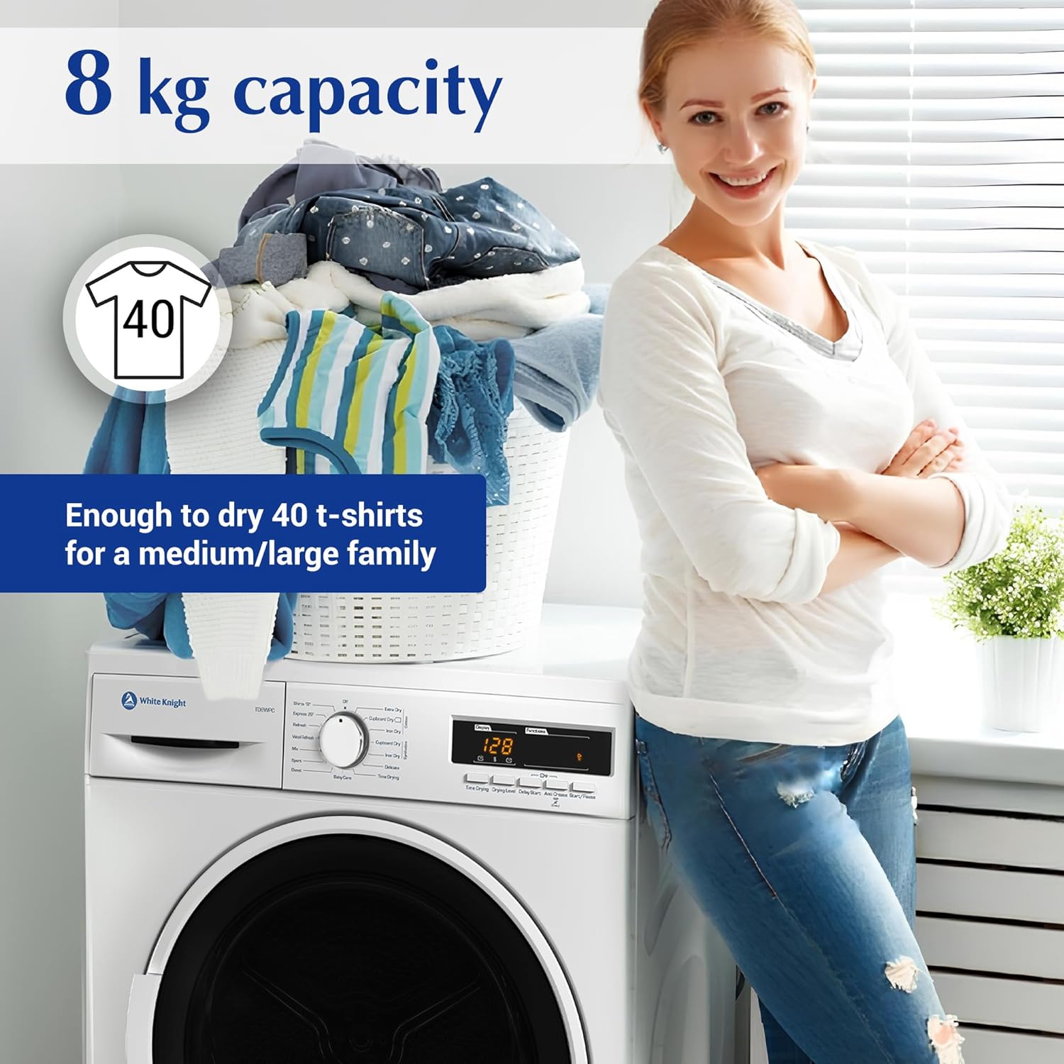White Knight Condenser Sensor Tumble Dryer 8kg TD8WPC Freestanding B Rated - Amazing Gadgets Outlet