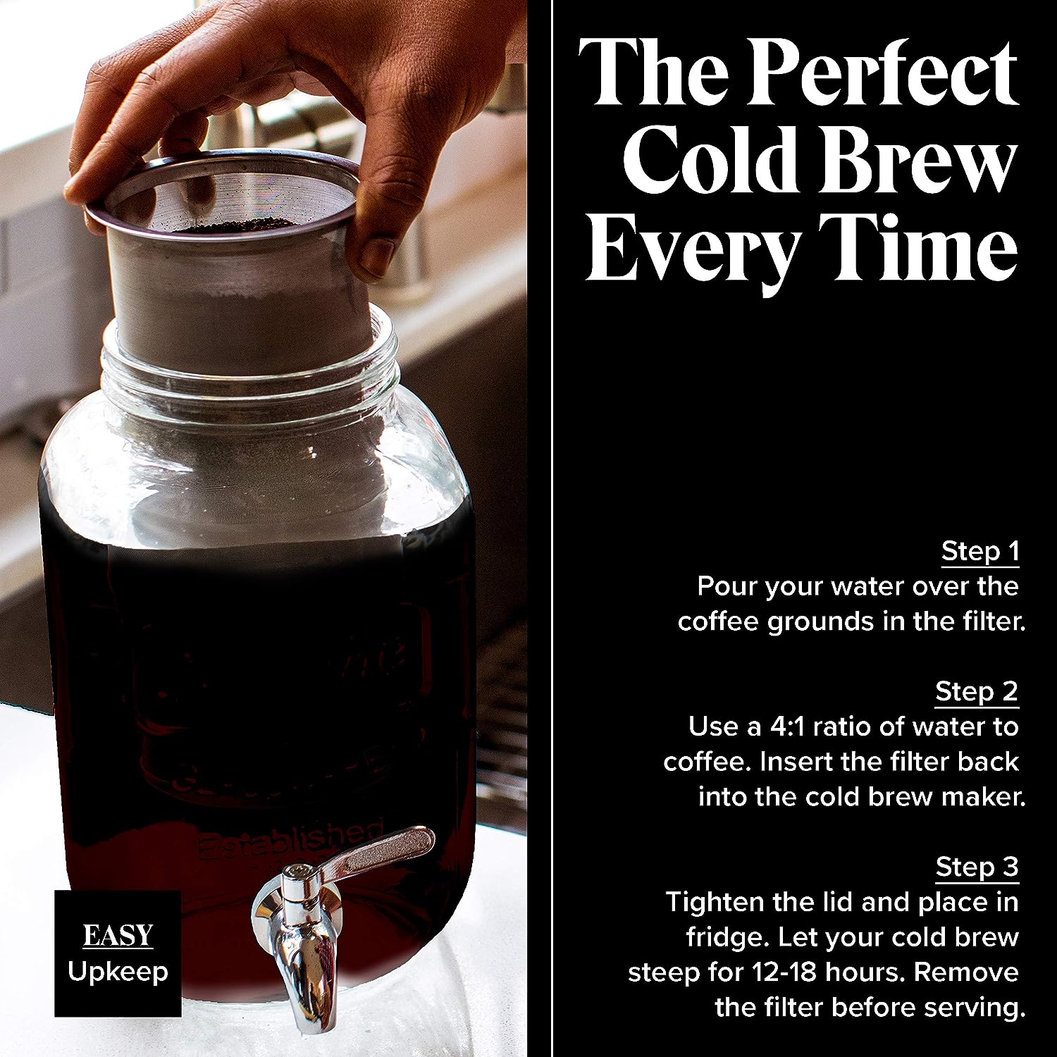 Willow & Everett Cold Brew Maker - Iced Coffee Makers - Glass Mason Jar w/Stainless Steel Spout - Removable Filter - Airtight Jug w/Tap - Approx 4 Litres - Amazing Gadgets Outlet