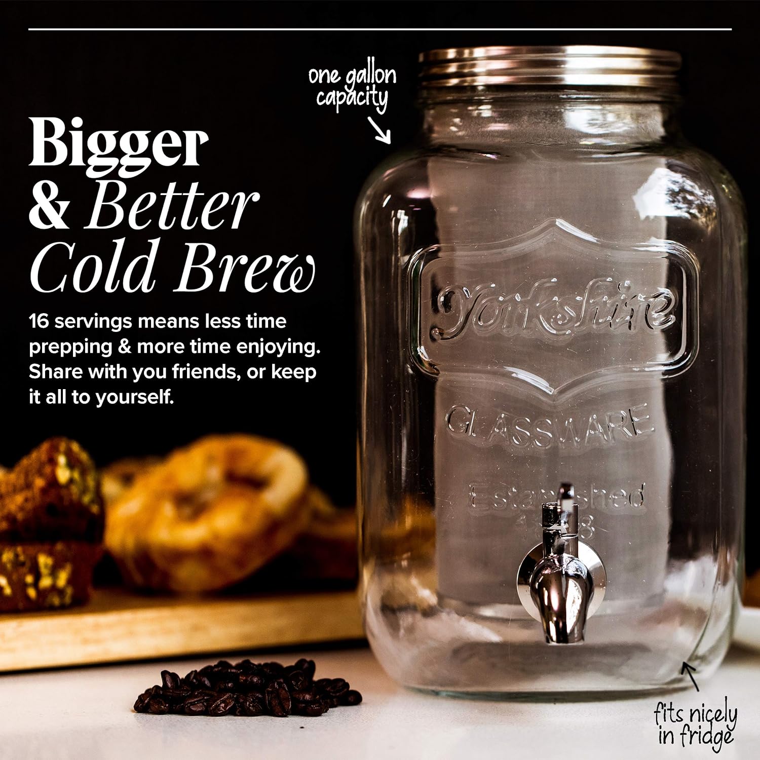 Willow & Everett Cold Brew Maker - Iced Coffee Makers - Glass Mason Jar w/Stainless Steel Spout - Removable Filter - Airtight Jug w/Tap - Approx 4 Litres - Amazing Gadgets Outlet