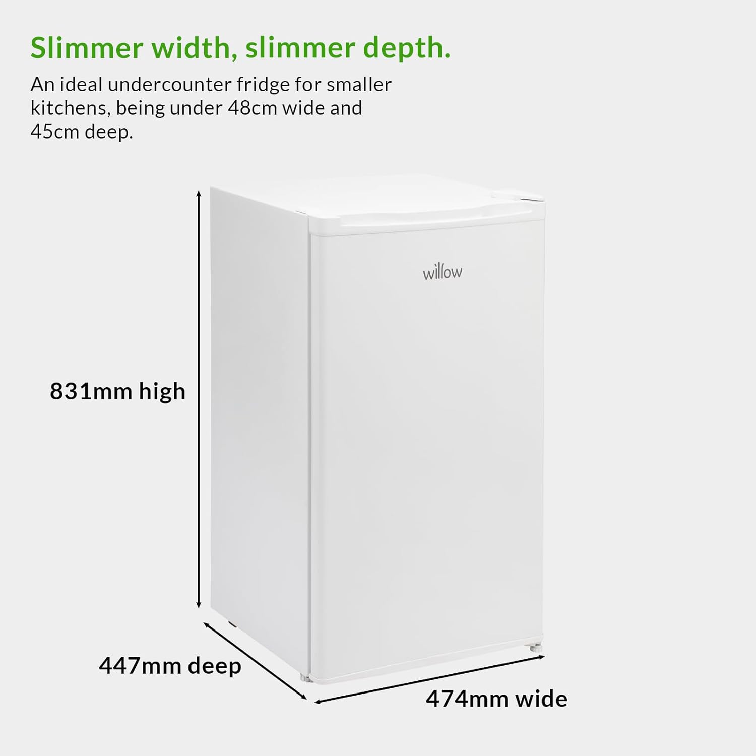 Willow W48UFIW 90L Under Counter Fridge with Reversible Door, Chill Box, Recessed Handle, Mark - Proof Finish, 2 Year Warranty - White - Amazing Gadgets Outlet