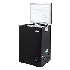 Willow W99CFB Freestanding 99L Chest Freezer with Removable Storage Basket, Suitable for Outbuildings and Garages, 4* Freezer Rating - Black - Amazing Gadgets Outlet