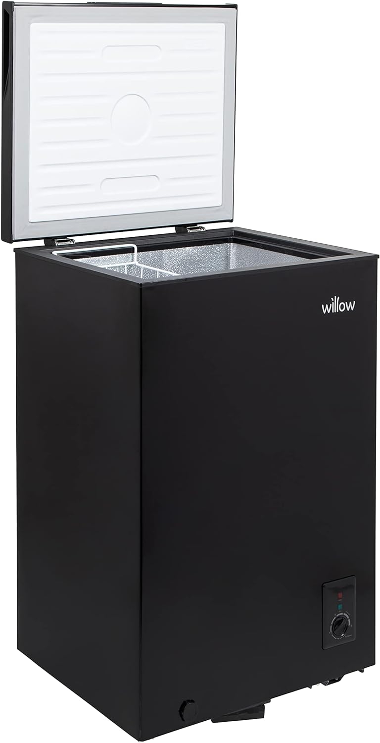 Willow W99CFB Freestanding 99L Chest Freezer with Removable Storage Basket, Suitable for Outbuildings and Garages, 4* Freezer Rating - Black - Amazing Gadgets Outlet