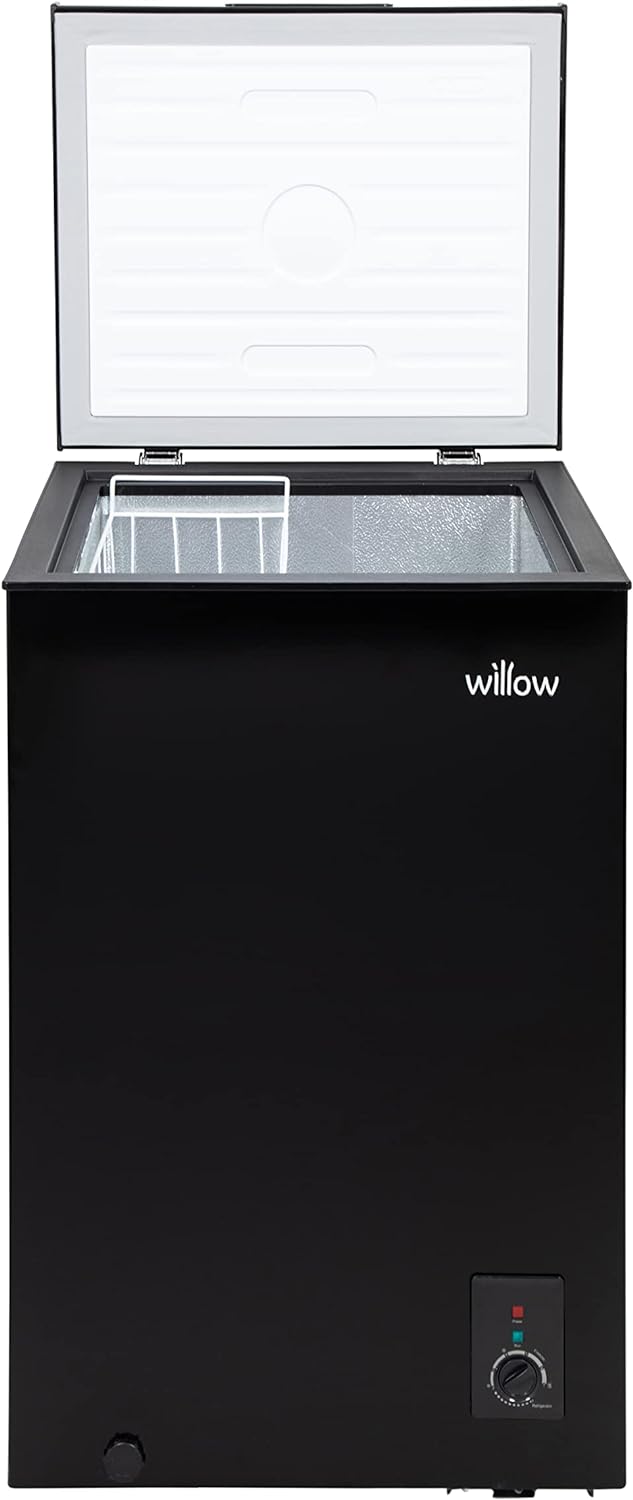 Willow W99CFB Freestanding 99L Chest Freezer with Removable Storage Basket, Suitable for Outbuildings and Garages, 4* Freezer Rating - Black - Amazing Gadgets Outlet