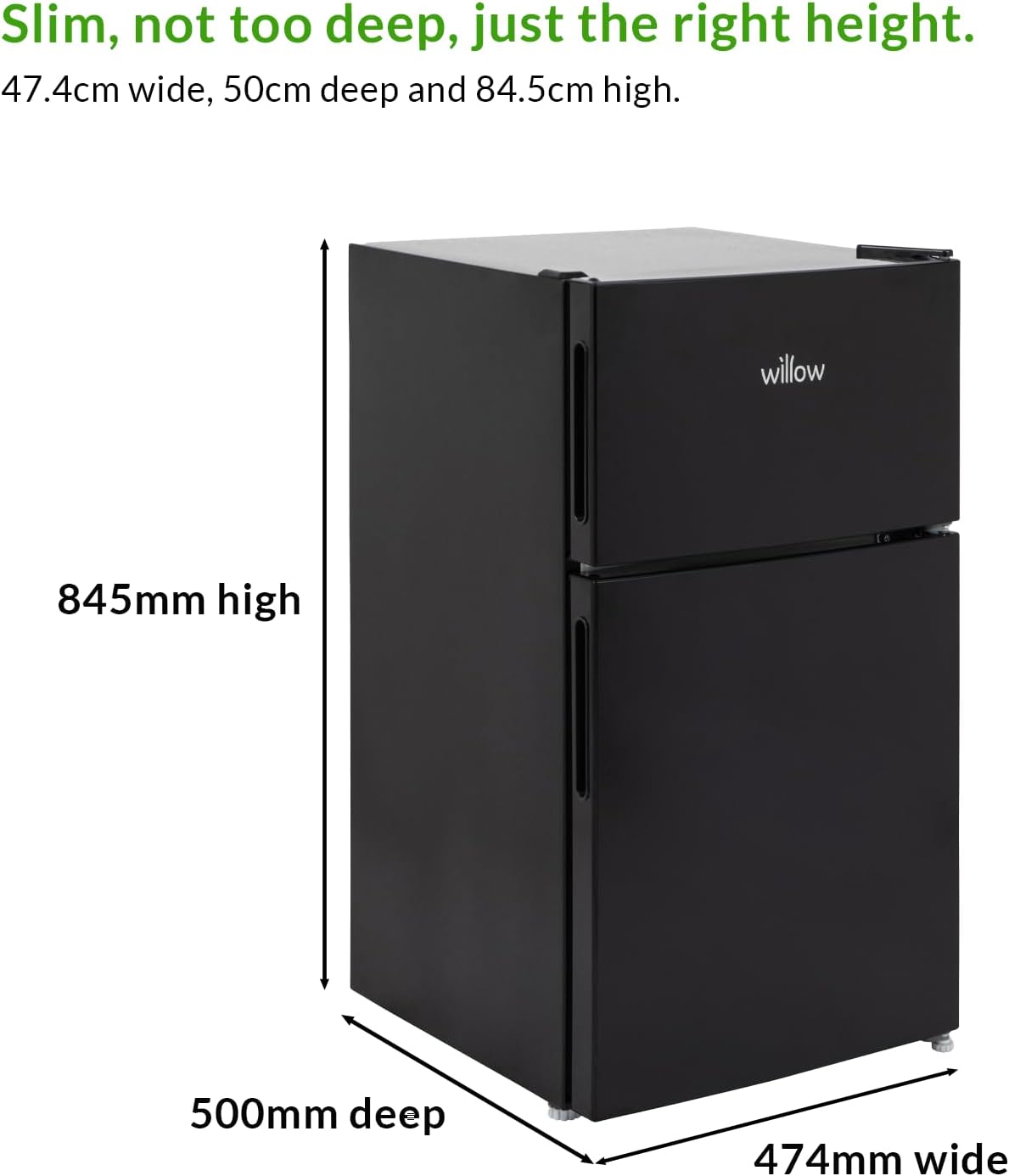 Willow WB50UCFF 86L Under Counter Fridge Freezer with 4* Freezer Rating, Adjustable Thermostat, Low Noise Level, 2 Years Warranty - Black - Amazing Gadgets Outlet