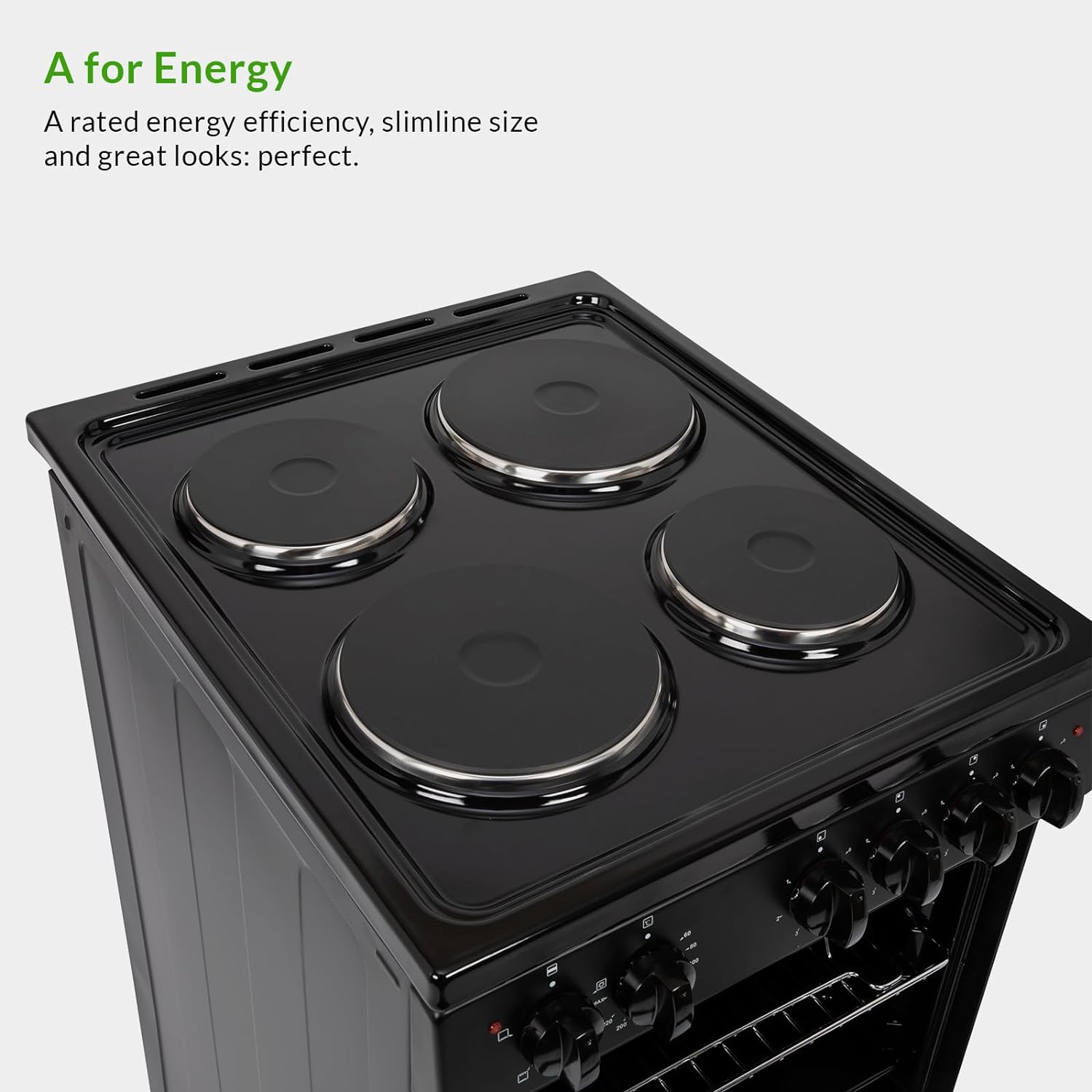 Willow WE50SSB 62L Freestanding Electric Cooker, 50cm Wide Single Cavity Cooker with Solid 4 Zone Plate Hob, 2 Year Warranty - Black - Amazing Gadgets Outlet