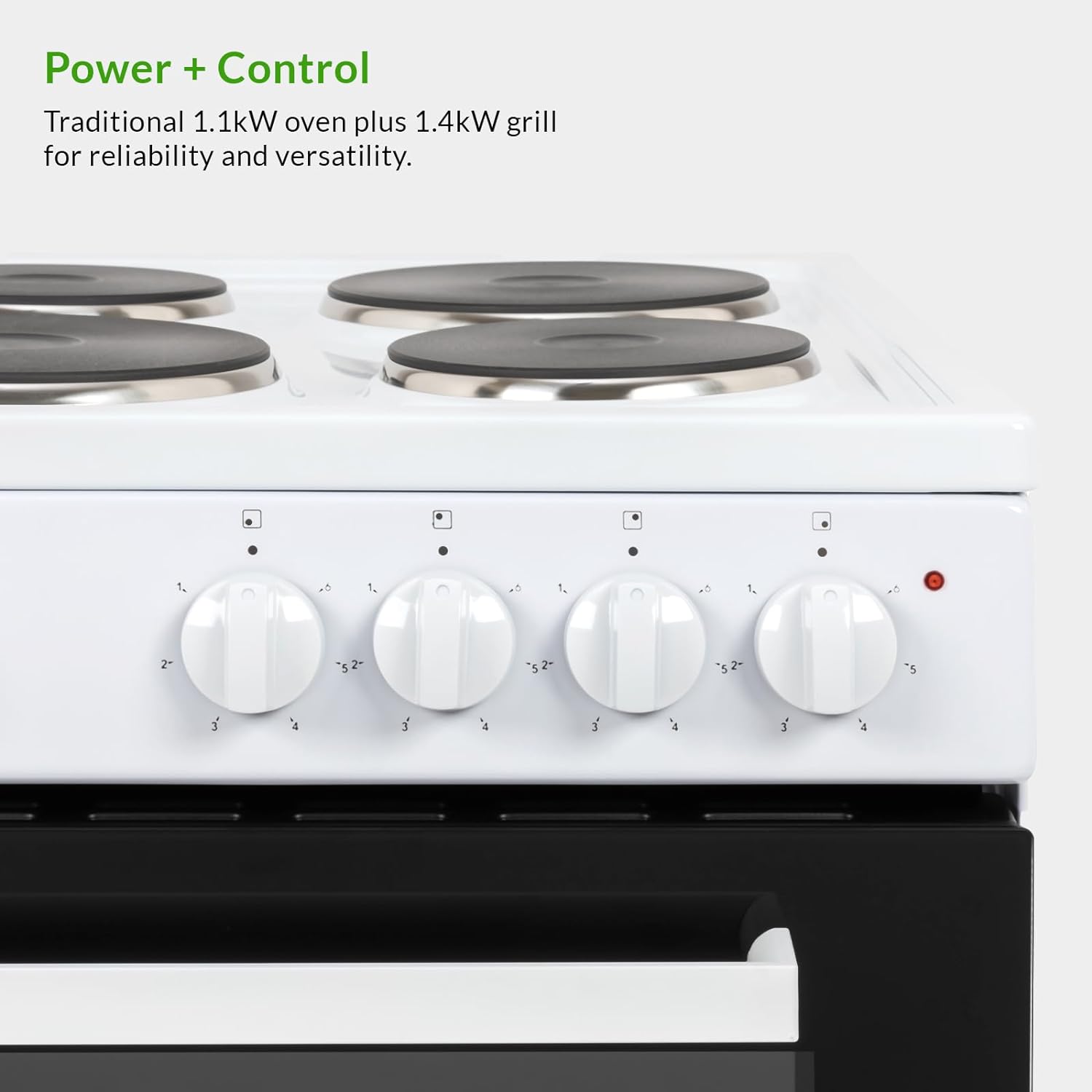 Willow WE50SSW 62L Freestanding Electric Cooker, 50cm Wide Single Cavity Cooker with Solid 4 Zone Plate Hob, 2 Year Warranty - White - Amazing Gadgets Outlet