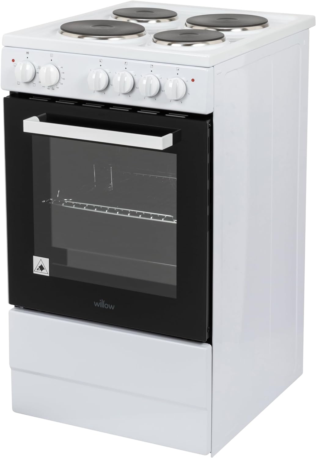 Willow WE50SSW 62L Freestanding Electric Cooker, 50cm Wide Single Cavity Cooker with Solid 4 Zone Plate Hob, 2 Year Warranty - White - Amazing Gadgets Outlet