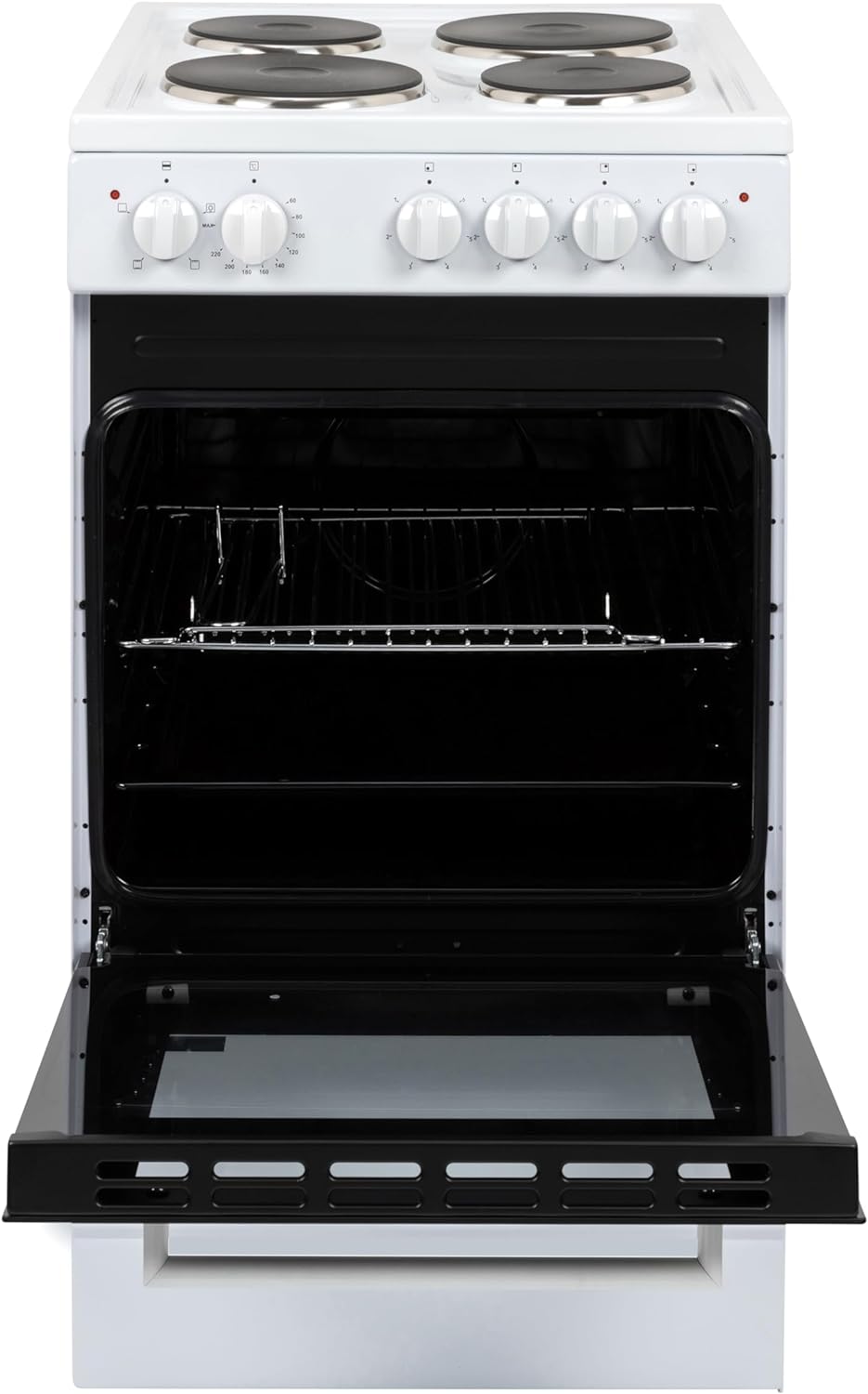 Willow WE50SSW 62L Freestanding Electric Cooker, 50cm Wide Single Cavity Cooker with Solid 4 Zone Plate Hob, 2 Year Warranty - White - Amazing Gadgets Outlet