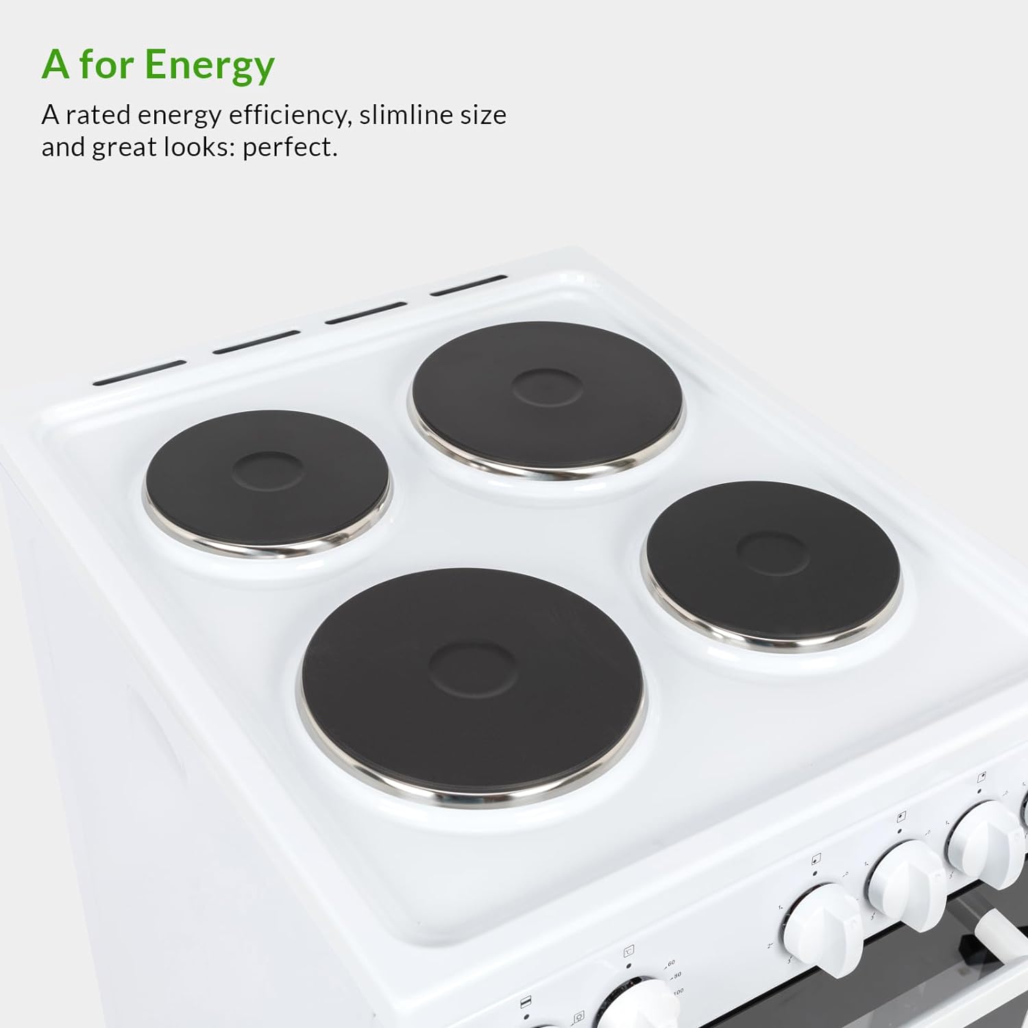 Willow WE50SSW 62L Freestanding Electric Cooker, 50cm Wide Single Cavity Cooker with Solid 4 Zone Plate Hob, 2 Year Warranty - White - Amazing Gadgets Outlet