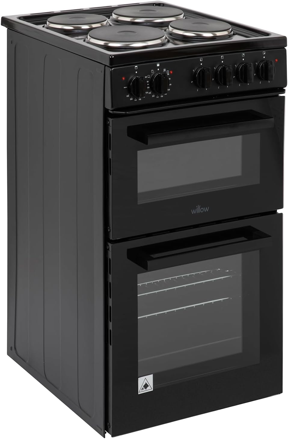 Willow WE50TSB 62L Freestanding Electric Cooker, 50cm Wide Twin Cavity Cooker with Solid 4 Plate Hob, 31L Capacity Grill Cavity, 2 Year Warranty - Black - Amazing Gadgets Outlet