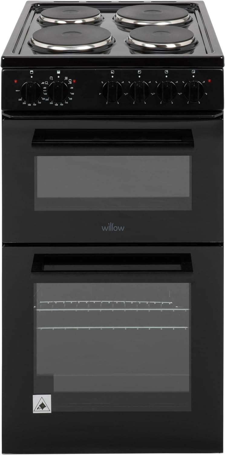 Willow WE50TSB 62L Freestanding Electric Cooker, 50cm Wide Twin Cavity Cooker with Solid 4 Plate Hob, 31L Capacity Grill Cavity, 2 Year Warranty - Black - Amazing Gadgets Outlet