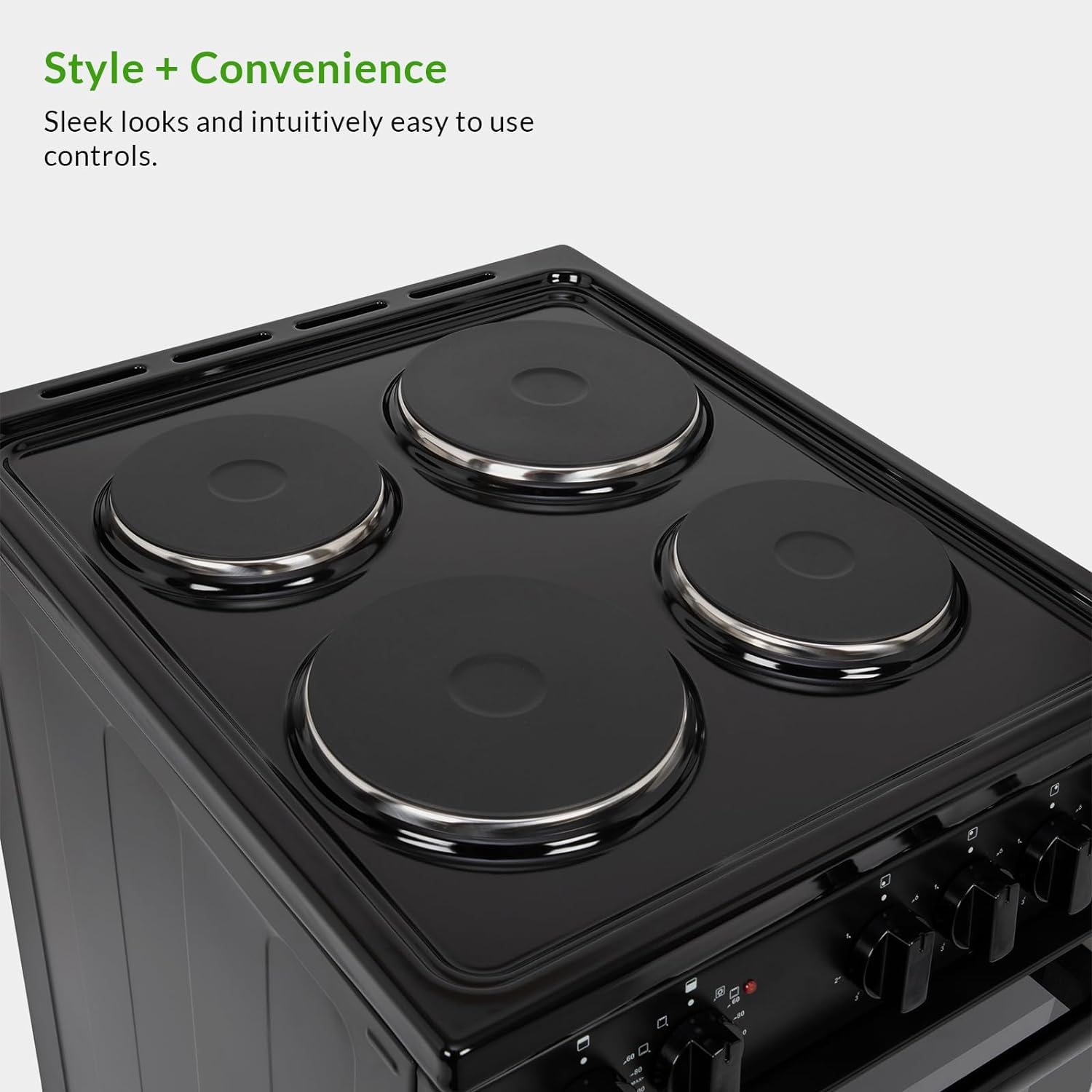 Willow WE50TSB 62L Freestanding Electric Cooker, 50cm Wide Twin Cavity Cooker with Solid 4 Plate Hob, 31L Capacity Grill Cavity, 2 Year Warranty - Black - Amazing Gadgets Outlet