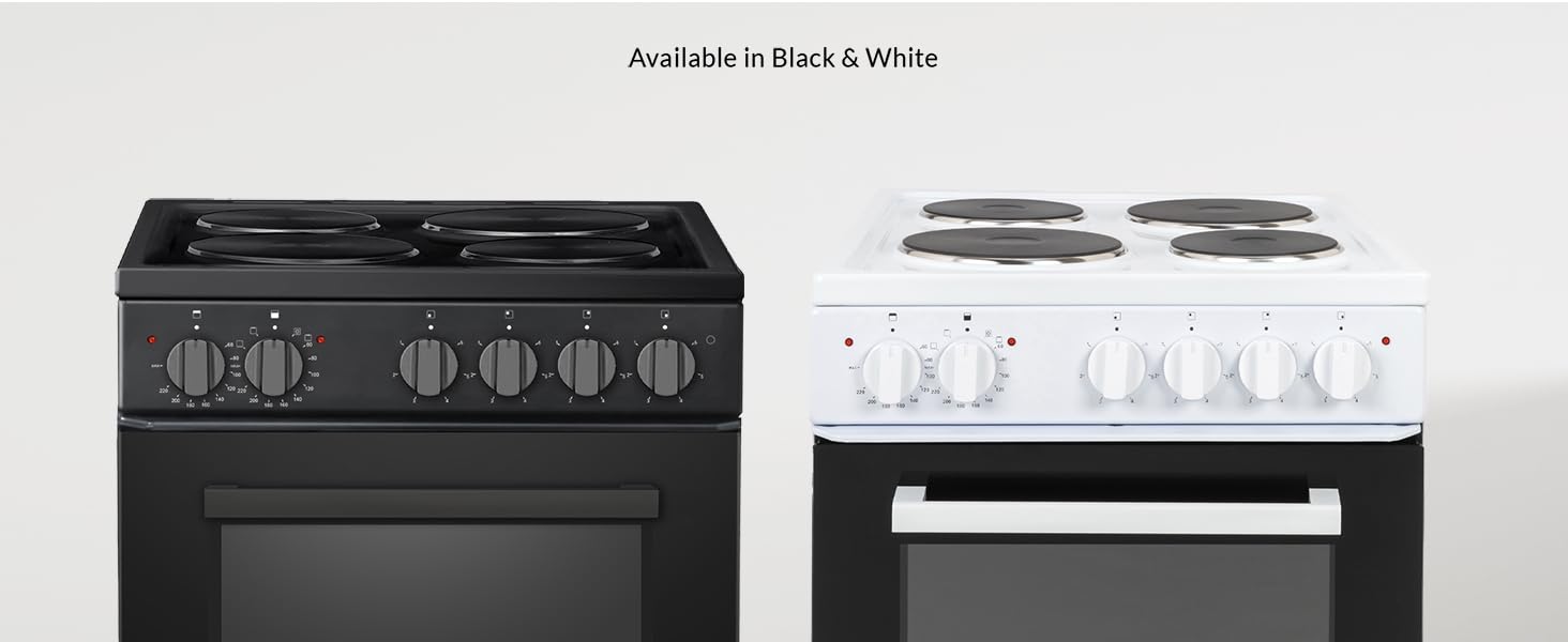 Willow WE50TSB 62L Freestanding Electric Cooker, 50cm Wide Twin Cavity Cooker with Solid 4 Plate Hob, 31L Capacity Grill Cavity, 2 Year Warranty - Black - Amazing Gadgets Outlet