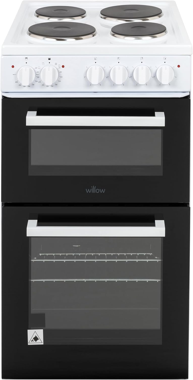 Willow WE50TSW 62L Freestanding Electric Cooker, 50cm Wide Twin Cavity Cooker with Solid 4 Plate Hob, 31L Capacity Grill Cavity, 2 Year Warranty - White - Amazing Gadgets Outlet